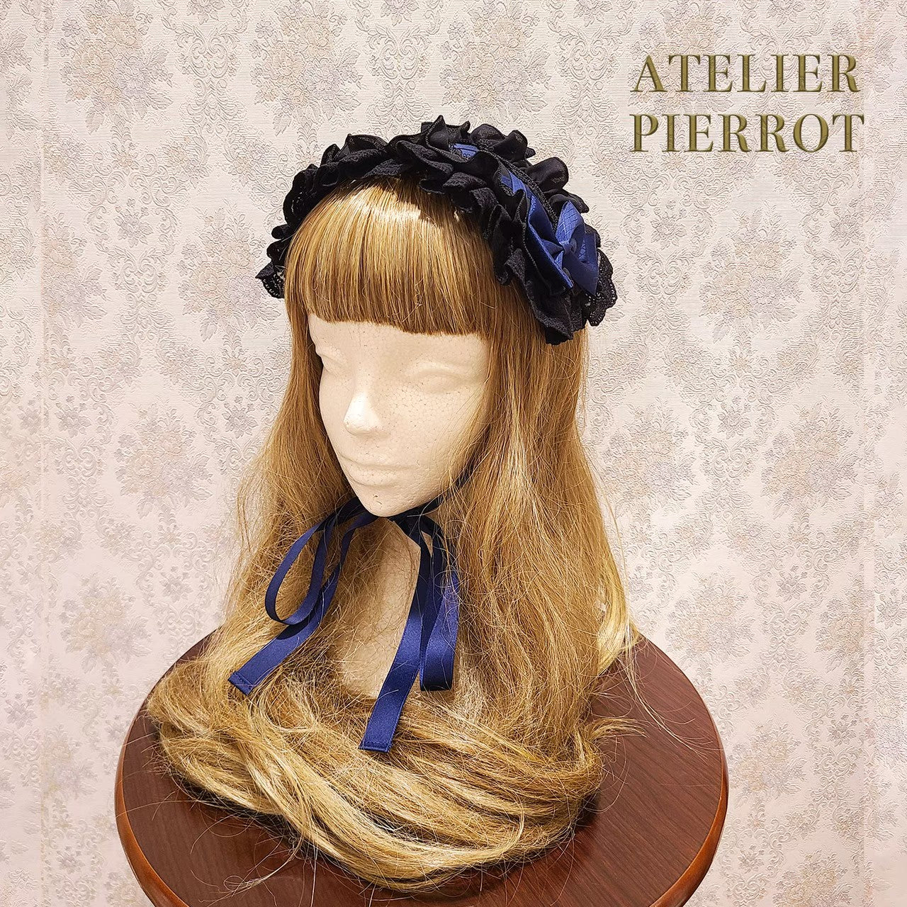 【ATELIER PIERROT】　Lace-up Frill Headdress　White/Black×White/新色Pink/Bordeaux/新色Green/Navy/Black