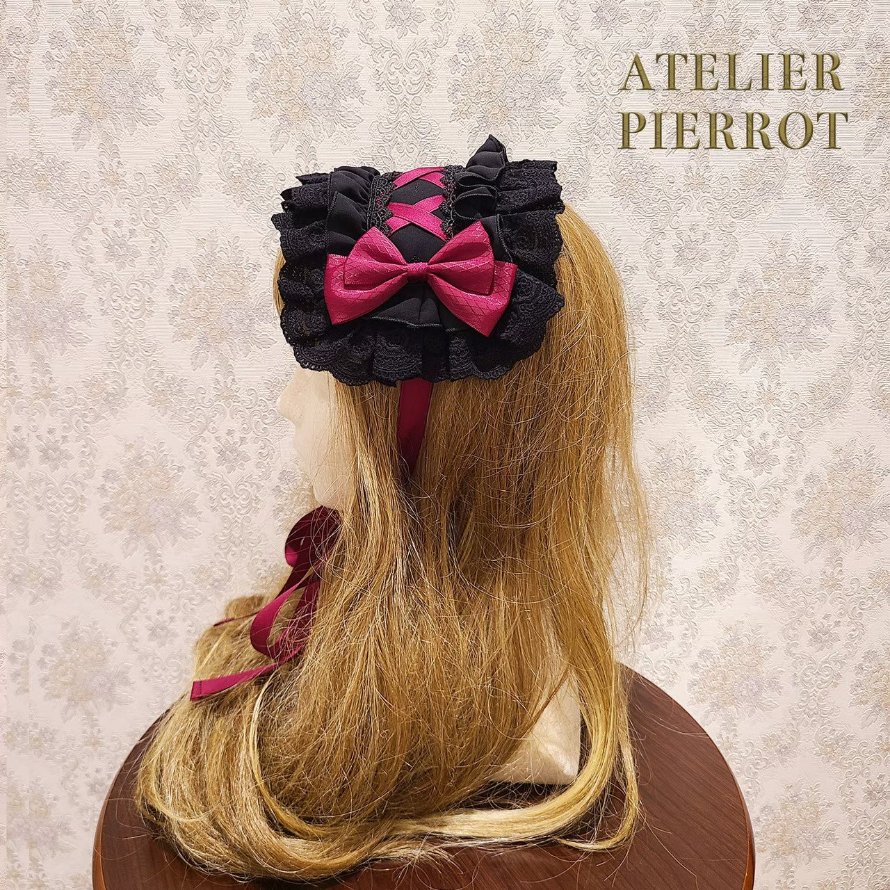 【ATELIER PIERROT】　Lace-up Frill Headdress　White/Black×White/新色Pink/Bordeaux/新色Green/Navy/Black