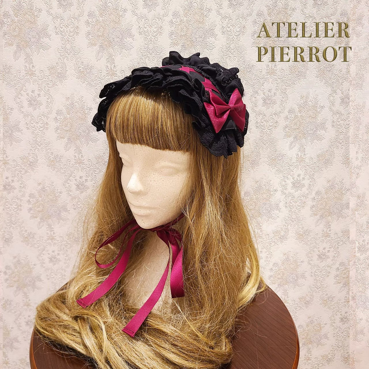 【ATELIER PIERROT】　Lace-up Frill Headdress　White/Black×White/新色Pink/Bordeaux/新色Green/Navy/Black