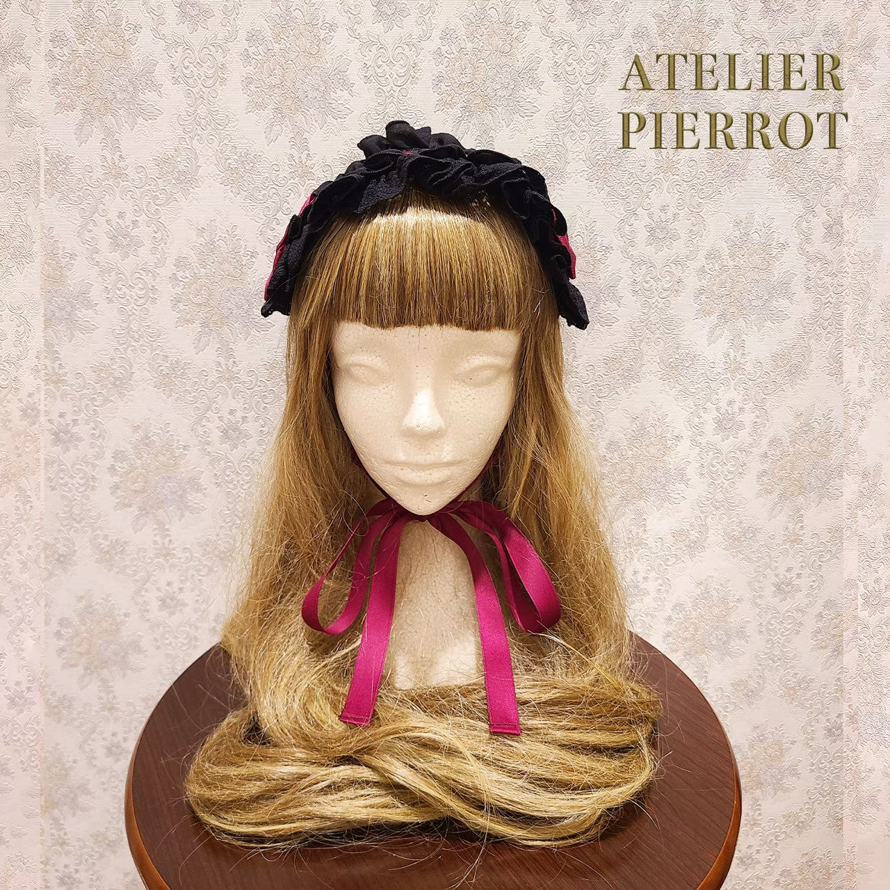 【ATELIER PIERROT】　Lace-up Frill Headdress　White/Black×White/新色Pink/Bordeaux/新色Green/Navy/Black