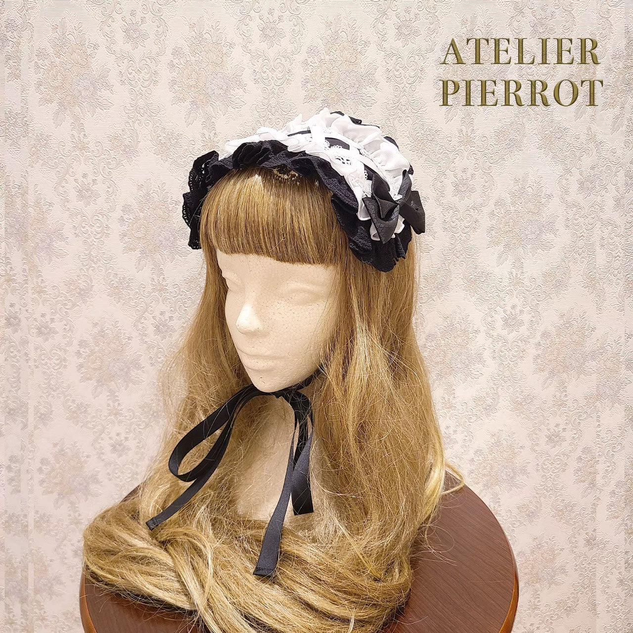 【ATELIER PIERROT】　Lace-up Frill Headdress　White/Black×White/新色Pink/Bordeaux/新色Green/Navy/Black