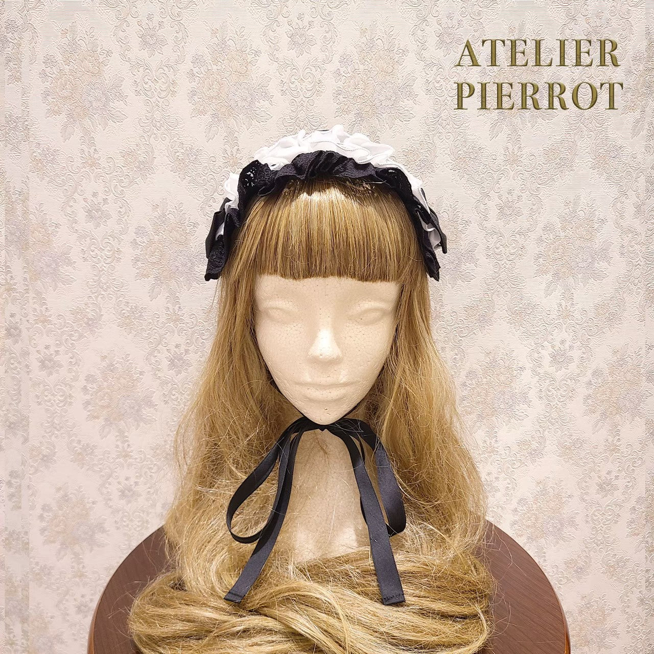 【ATELIER PIERROT】　Lace-up Frill Headdress　White/Black×White/新色Pink/Bordeaux/新色Green/Navy/Black