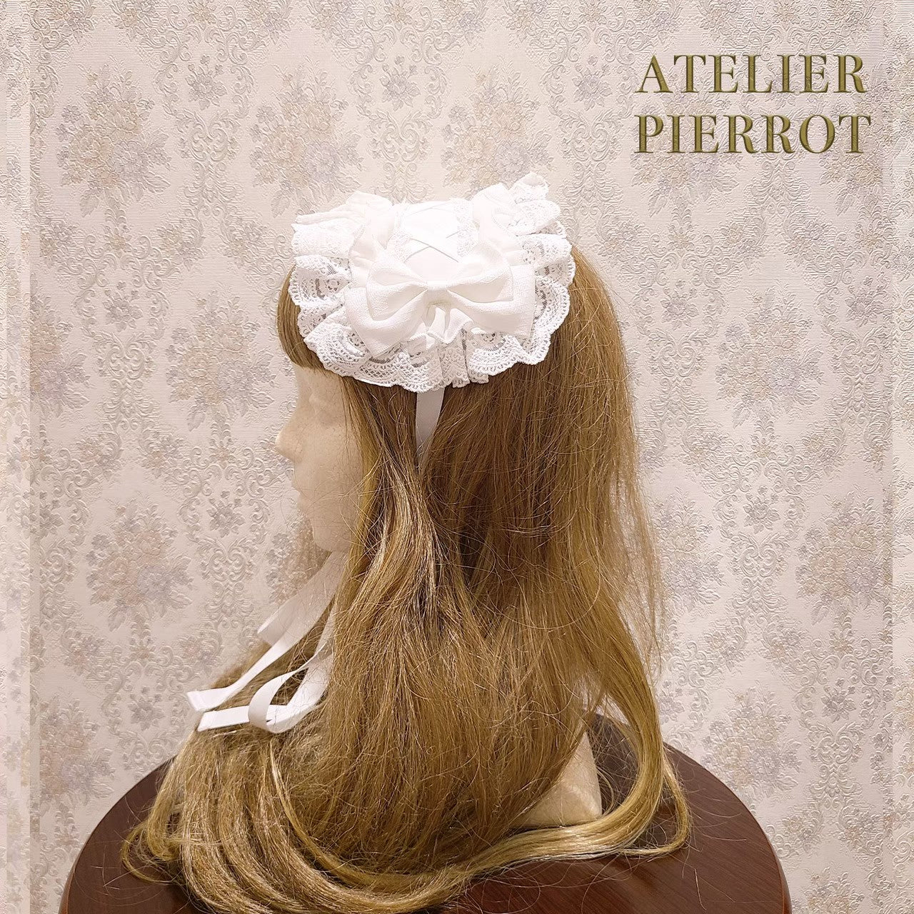 【ATELIER PIERROT】　Lace-up Frill Headdress　White/Black×White/新色Pink/Bordeaux/新色Green/Navy/Black