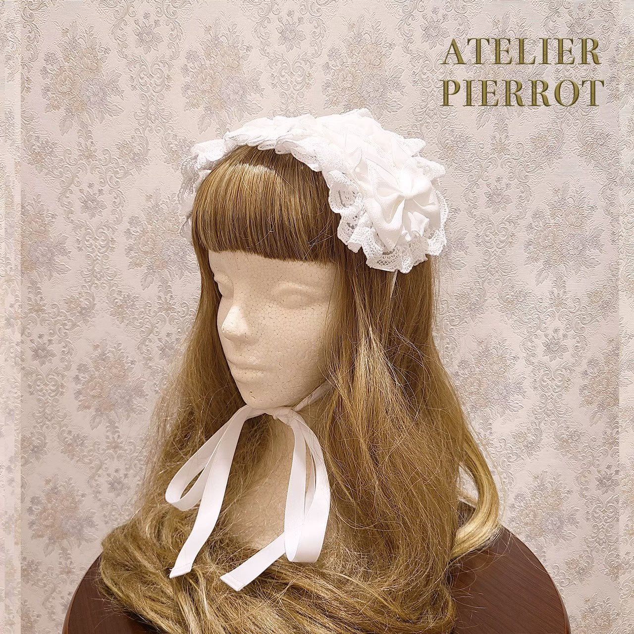 【ATELIER PIERROT】　Lace-up Frill Headdress　White/Black×White/新色Pink/Bordeaux/新色Green/Navy/Black