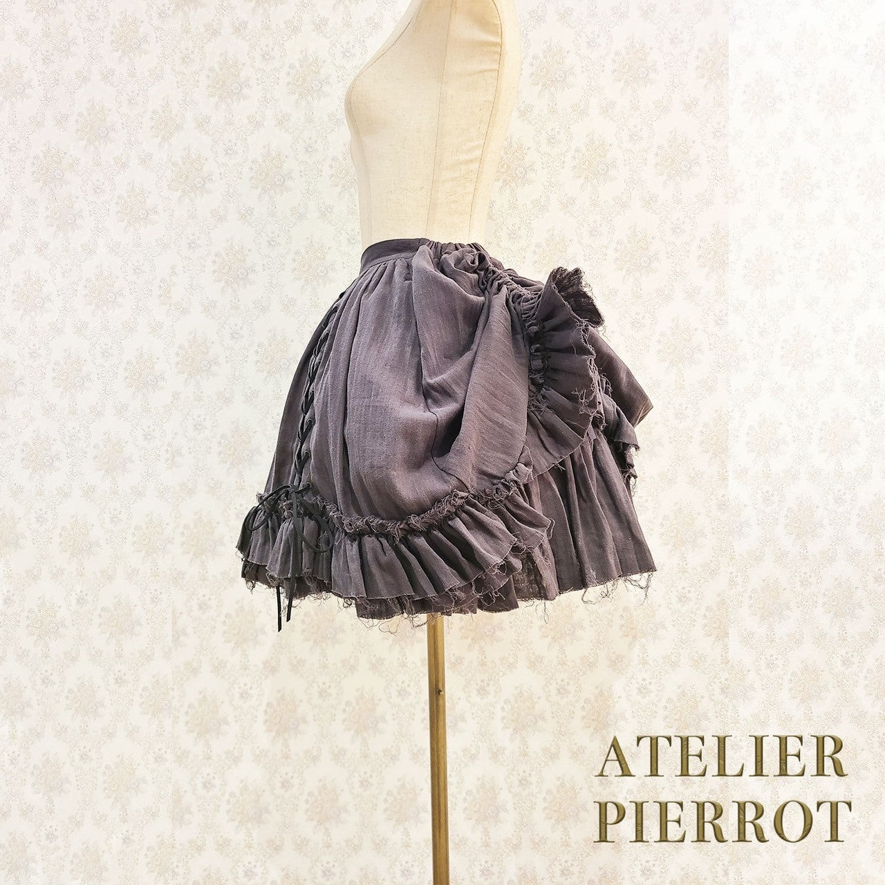 【ATELIER PIERROT】　Decay Gauze Skirt　Ivory/Wine/Gray/Black