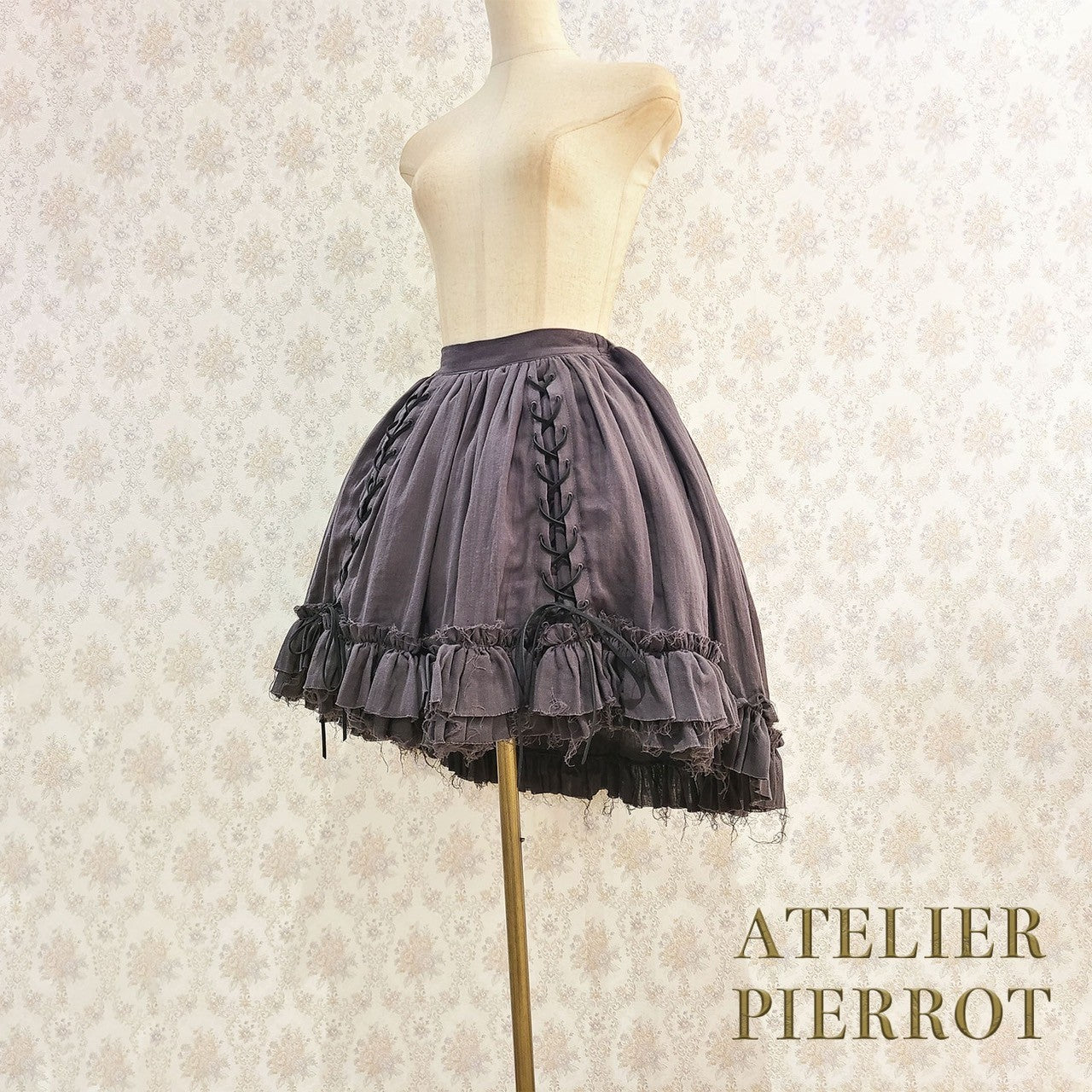 【ATELIER PIERROT】　Decay Gauze Skirt　Ivory/Wine/Gray/Black