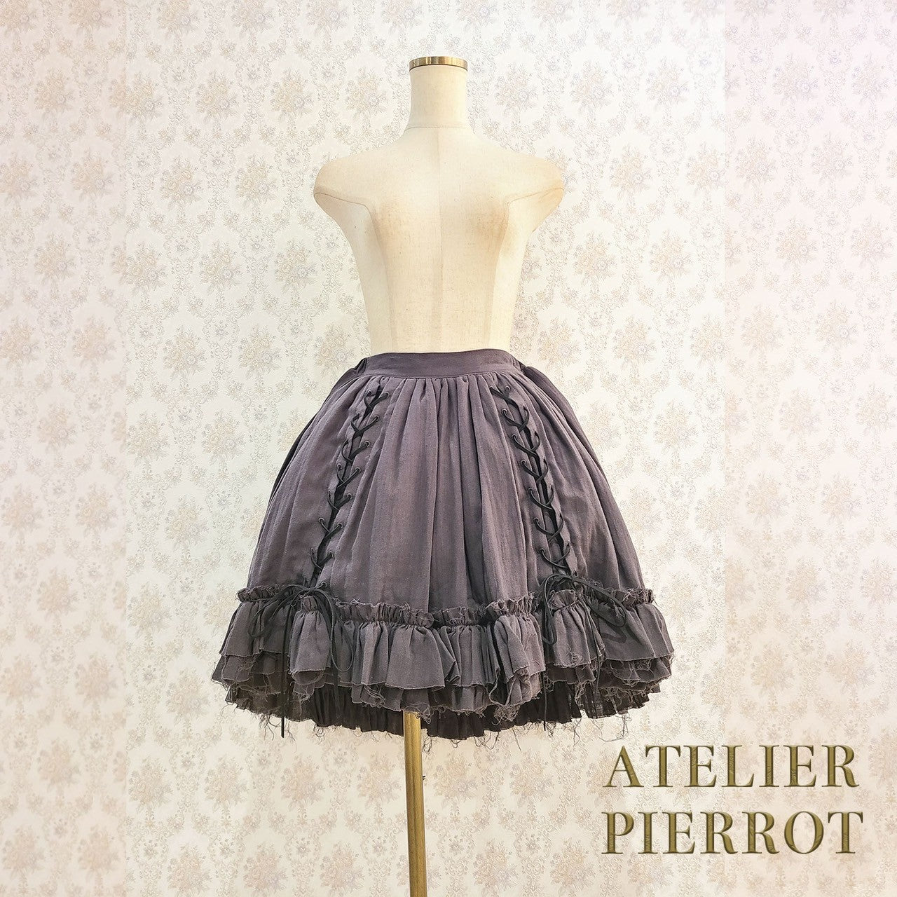 【ATELIER PIERROT】　Decay Gauze Skirt　Ivory/Wine/Gray/Black