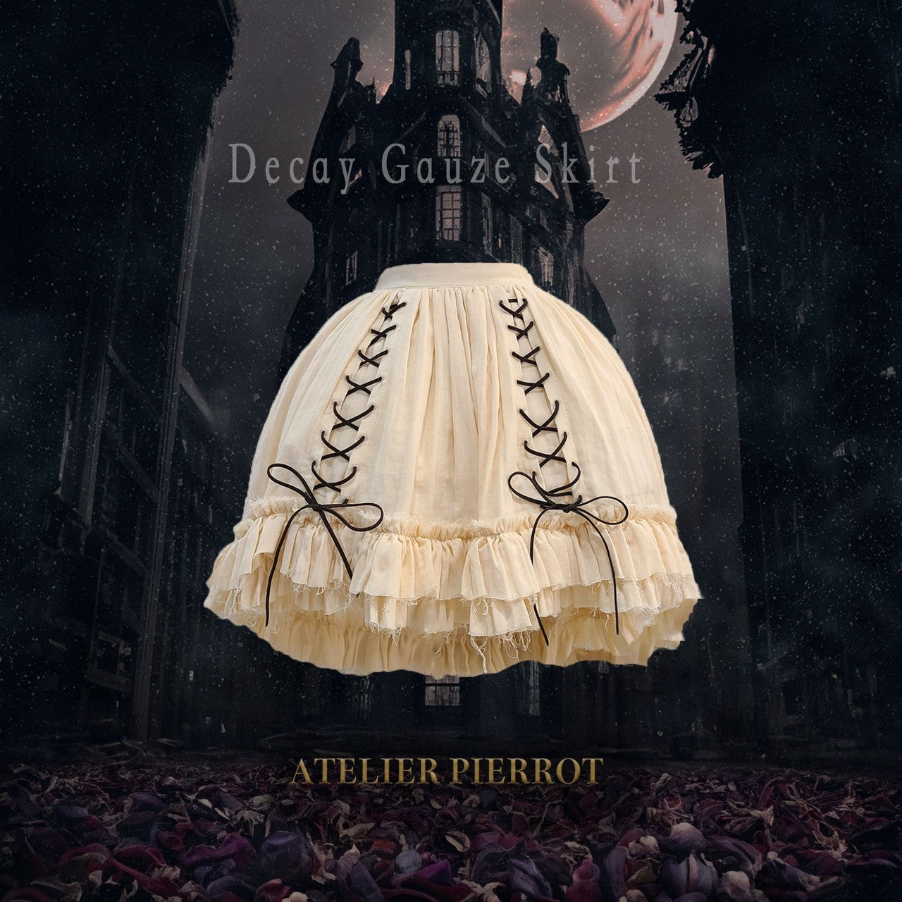 【ATELIER PIERROT】　Decay Gauze Skirt　Ivory/Wine/Gray/Black