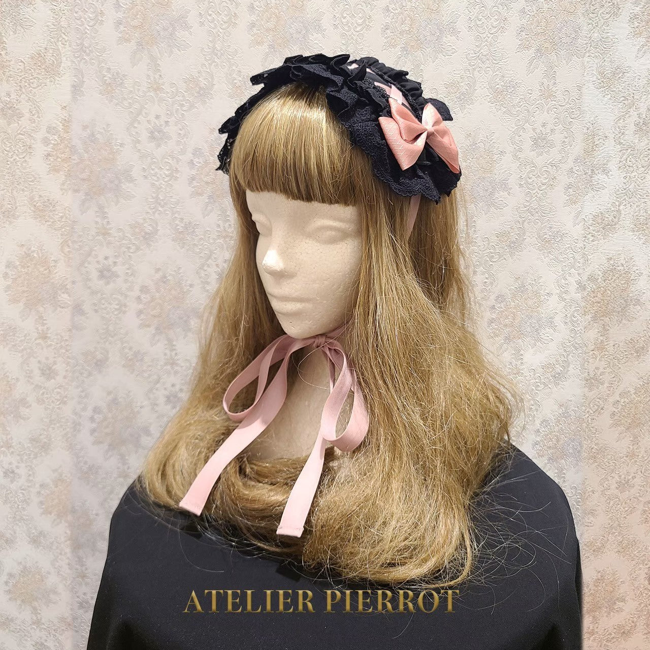 【ATELIER PIERROT】　Lace-up Frill Headdress　White/Black×White/新色Pink/Bordeaux/新色Green/Navy/Black