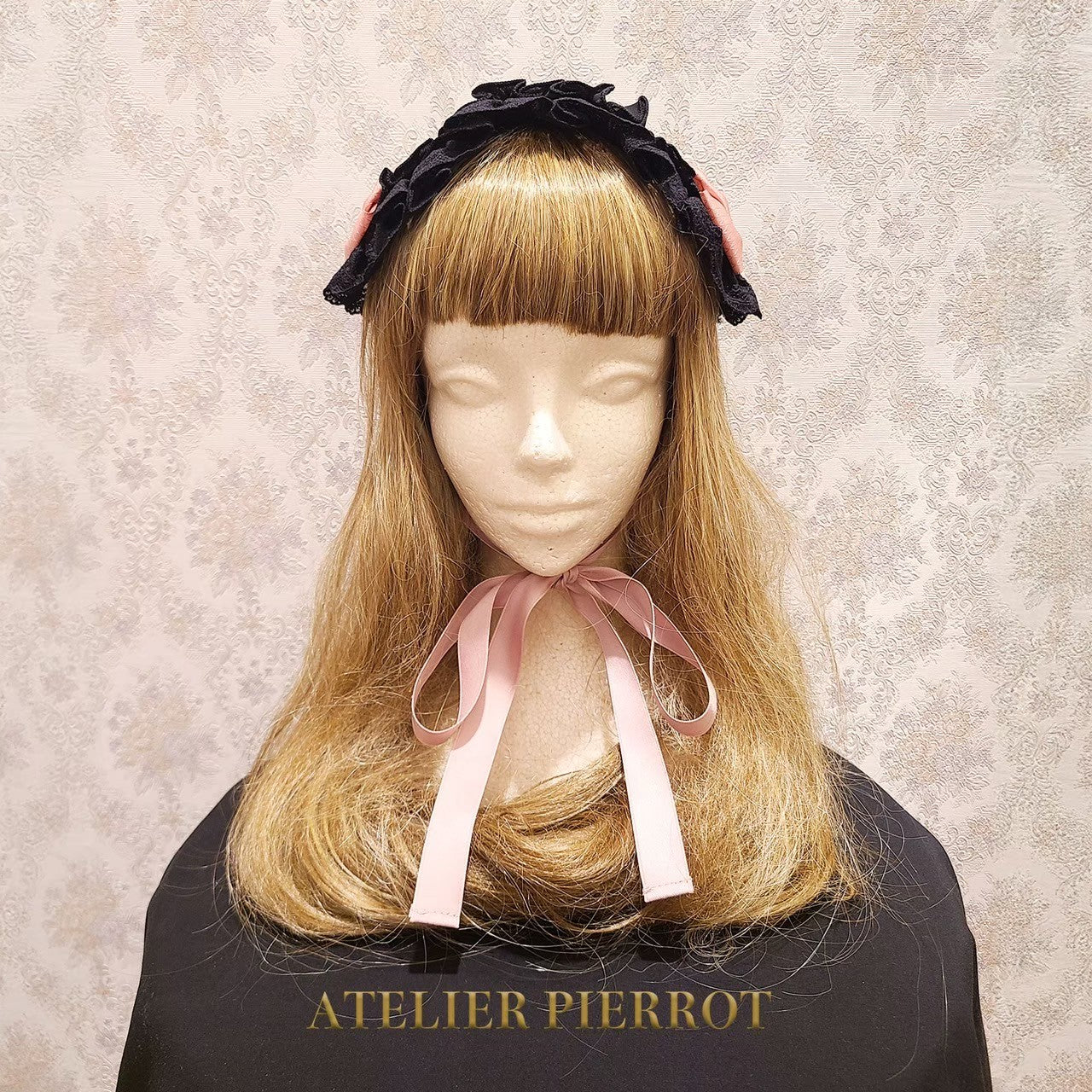 【ATELIER PIERROT】　Lace-up Frill Headdress　White/Black×White/新色Pink/Bordeaux/新色Green/Navy/Black