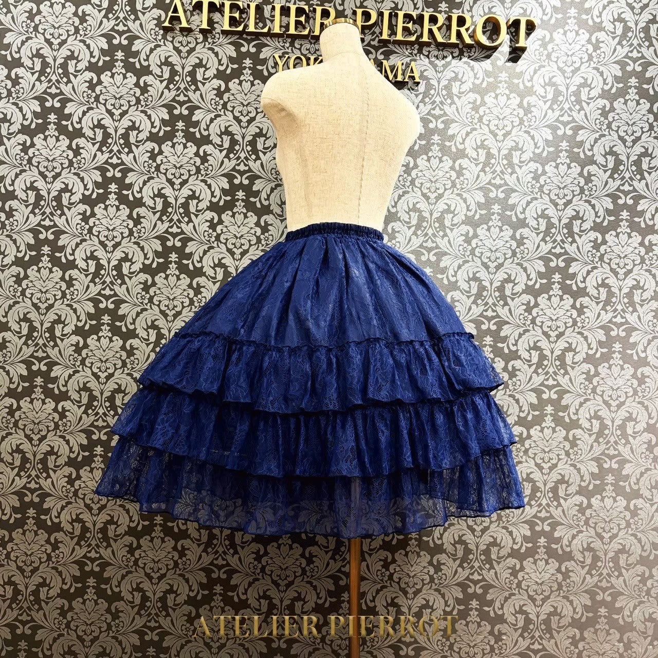 【ATELIER PIERROT】　Ruffle Chiffon Skirt -Lace-　 White/Ivory/Bordeaux/Navy/ Black