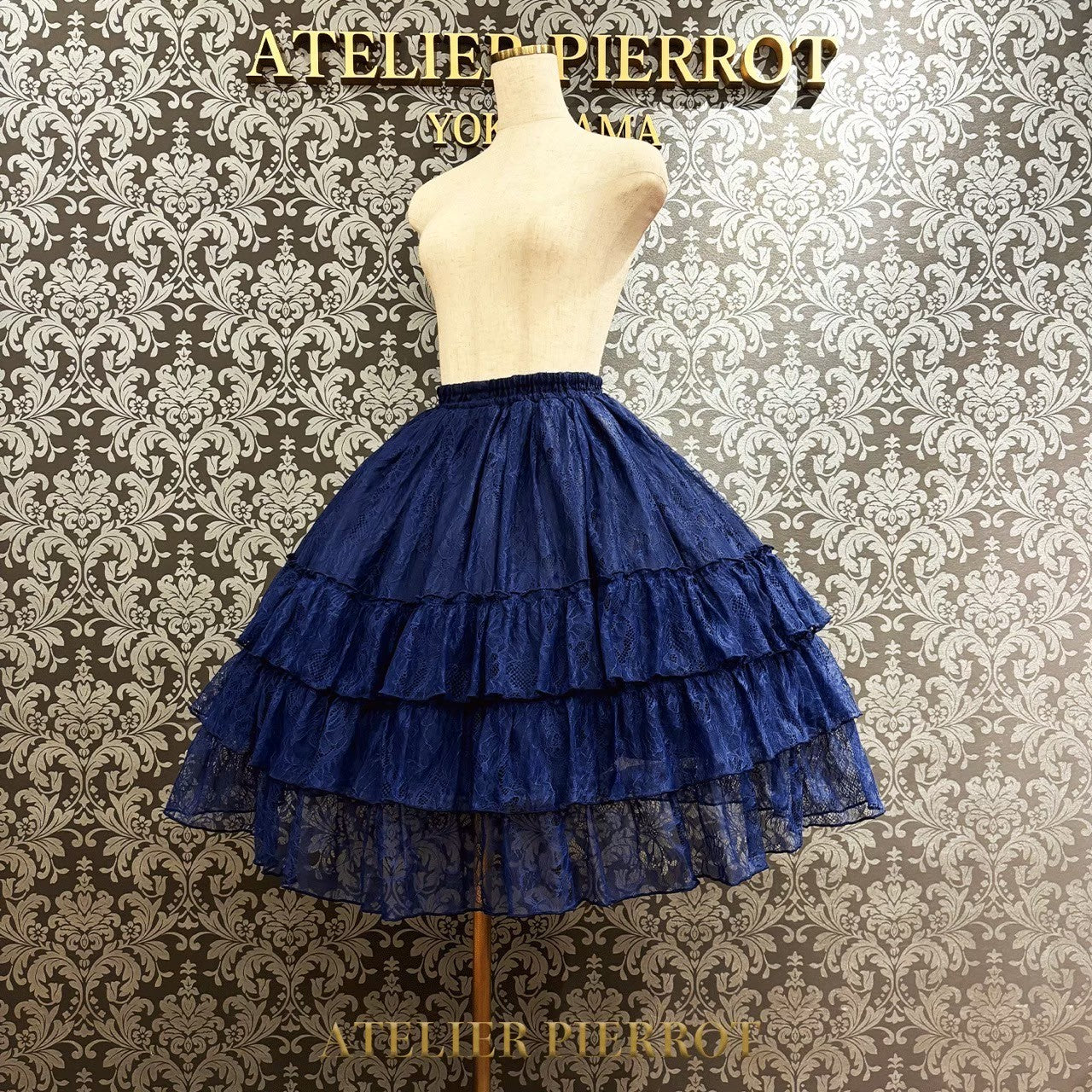 [Atelier Pierrot] Ruffle Chiffon 스커트 -Lace- 화이트/Ivory/보르도/네이비/블랙