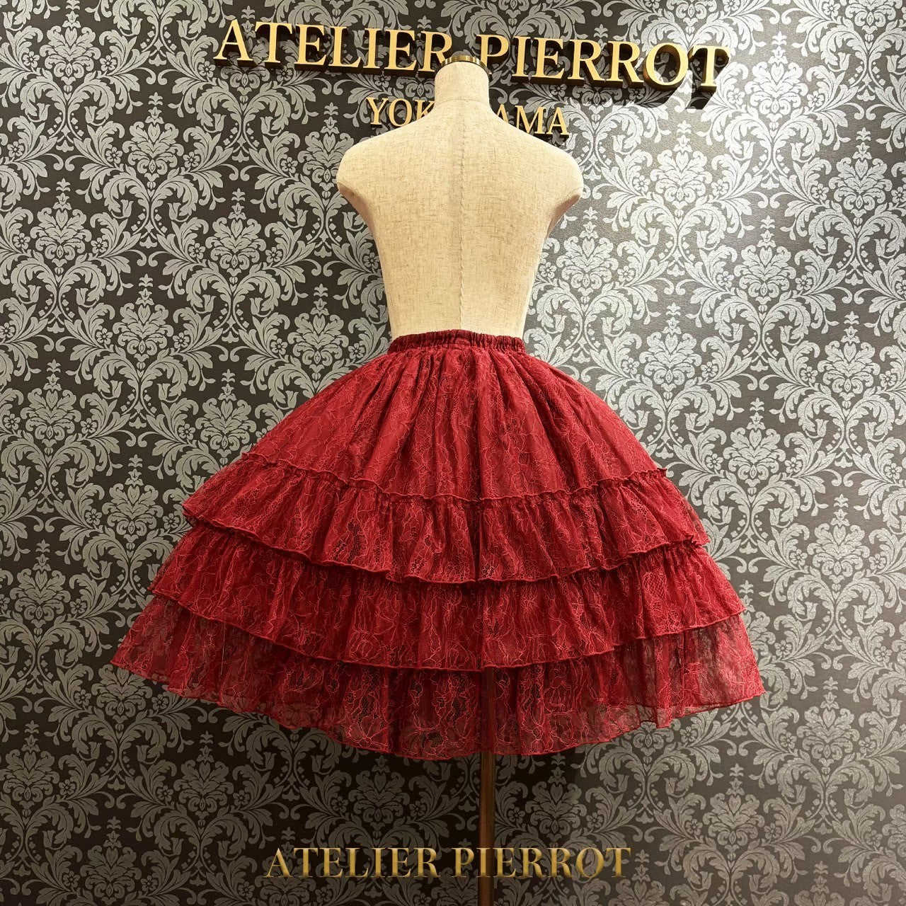 【ATELIER PIERROT】　Ruffle Chiffon Skirt -Lace-　 White/Ivory/Bordeaux/Navy/ Black