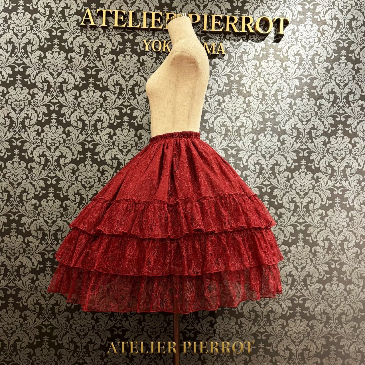 [Atelier Pierrot] Ruffle Chiffon 스커트 -Lace- 화이트/Ivory/보르도/네이비/블랙