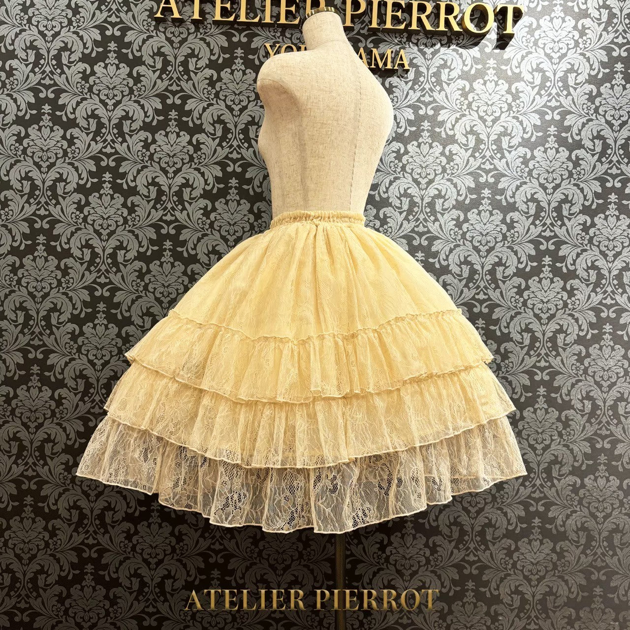 【ATELIER PIERROT】　Ruffle Chiffon Skirt -Lace-　 White/Ivory/Bordeaux/Navy/ Black