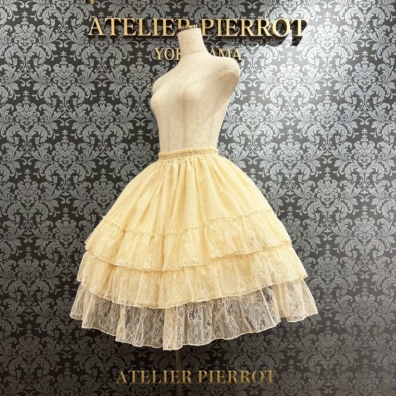 [Atelier Pierrot] Ruffle Chiffon 스커트 -Lace- 화이트/Ivory/보르도/네이비/블랙