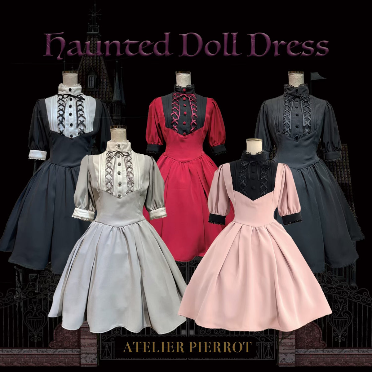 ATELIER PIERROT】アトリエピエロ Haunted Doll Dress グレー×ホワイト 