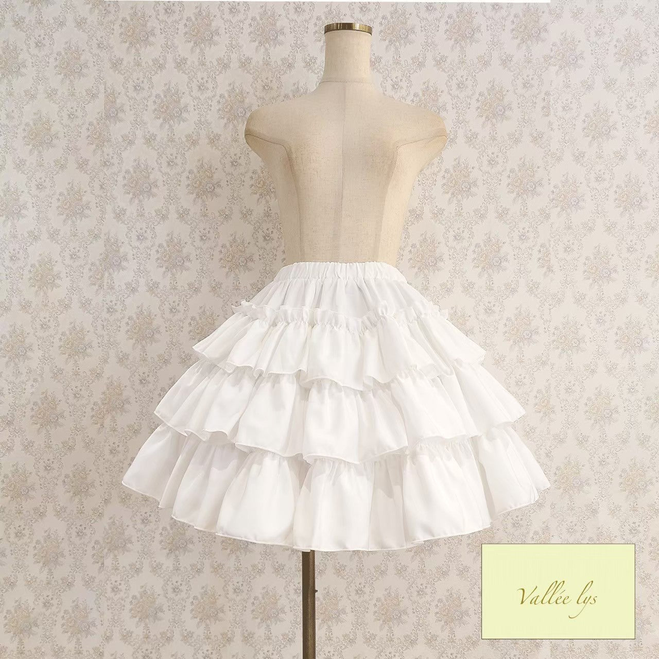 【Vallée lys】ヴァレリス　“Pivoine”Frill Skirt 　 White/Wine/新色TealGreen/Navy/ Black