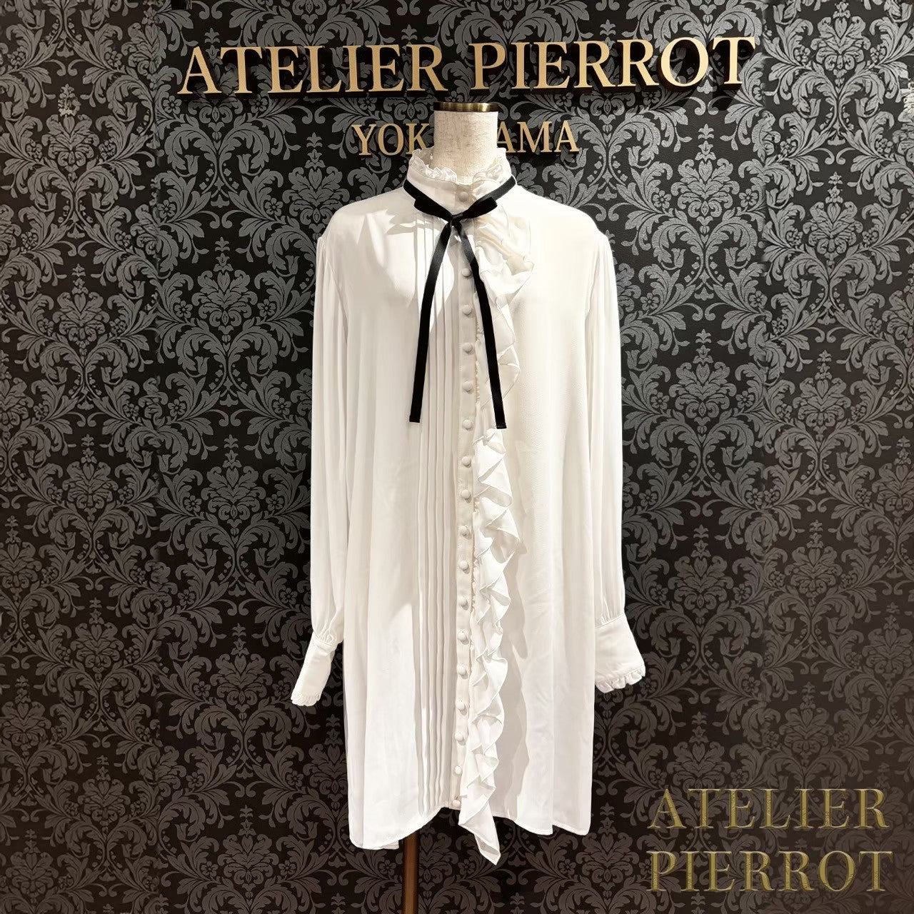 【ATELIER PIERROT】　Modern Flounce Long Blouse　Off White/WILD CATS/Black