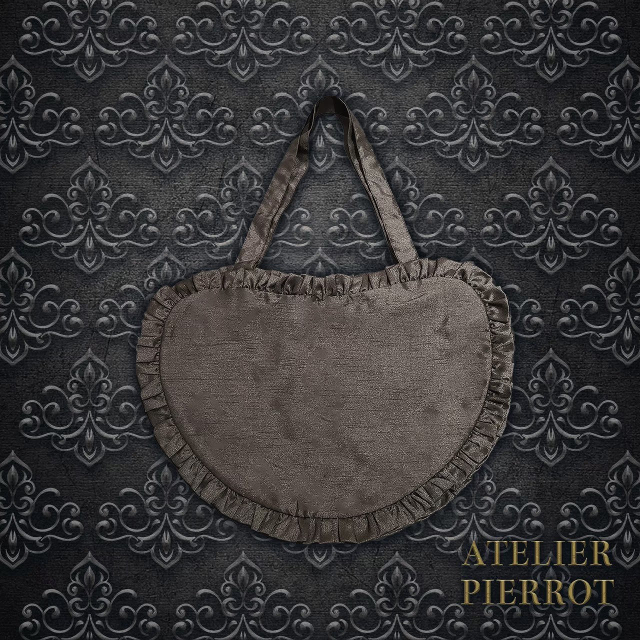 【ATELIER PIERROT】Heart Frill Tote Bag　(shantung fabric)　Black