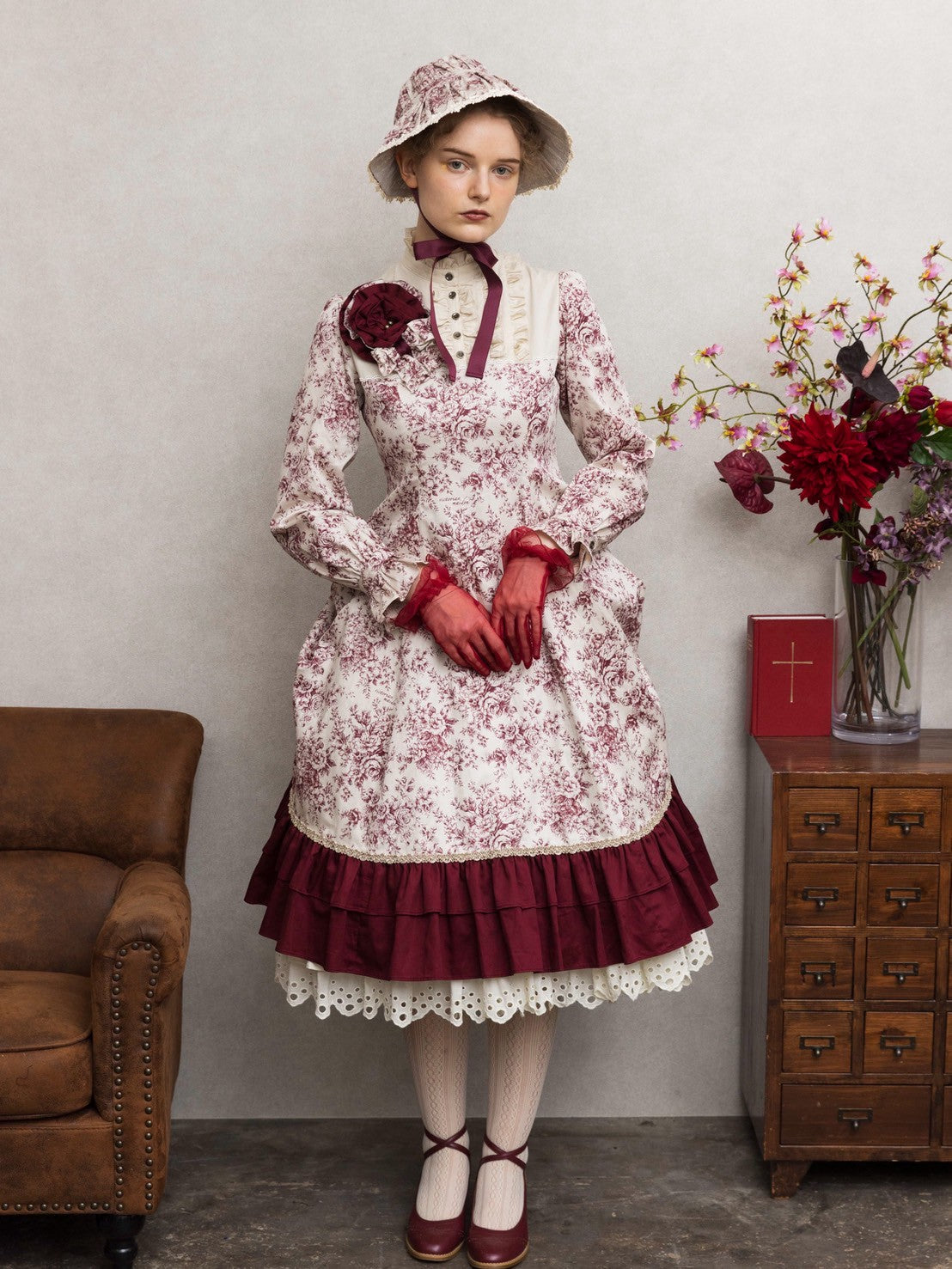 [Victorian maiden] Victorian Maiden Reel ROSE Dress Burgundy/Dark Brown/Black ★Order period until Wednesday, August 27th★