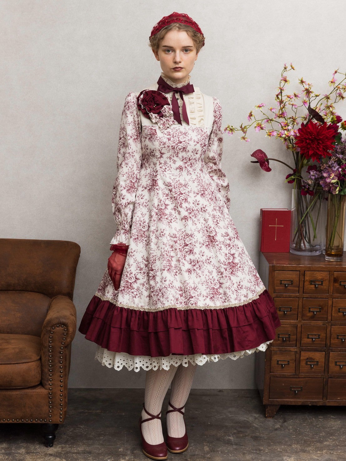 [Victorian maiden] Victorian Maiden Reel ROSE Dress Burgundy/Dark Brown/Black ★Order period until Wednesday, August 27th★