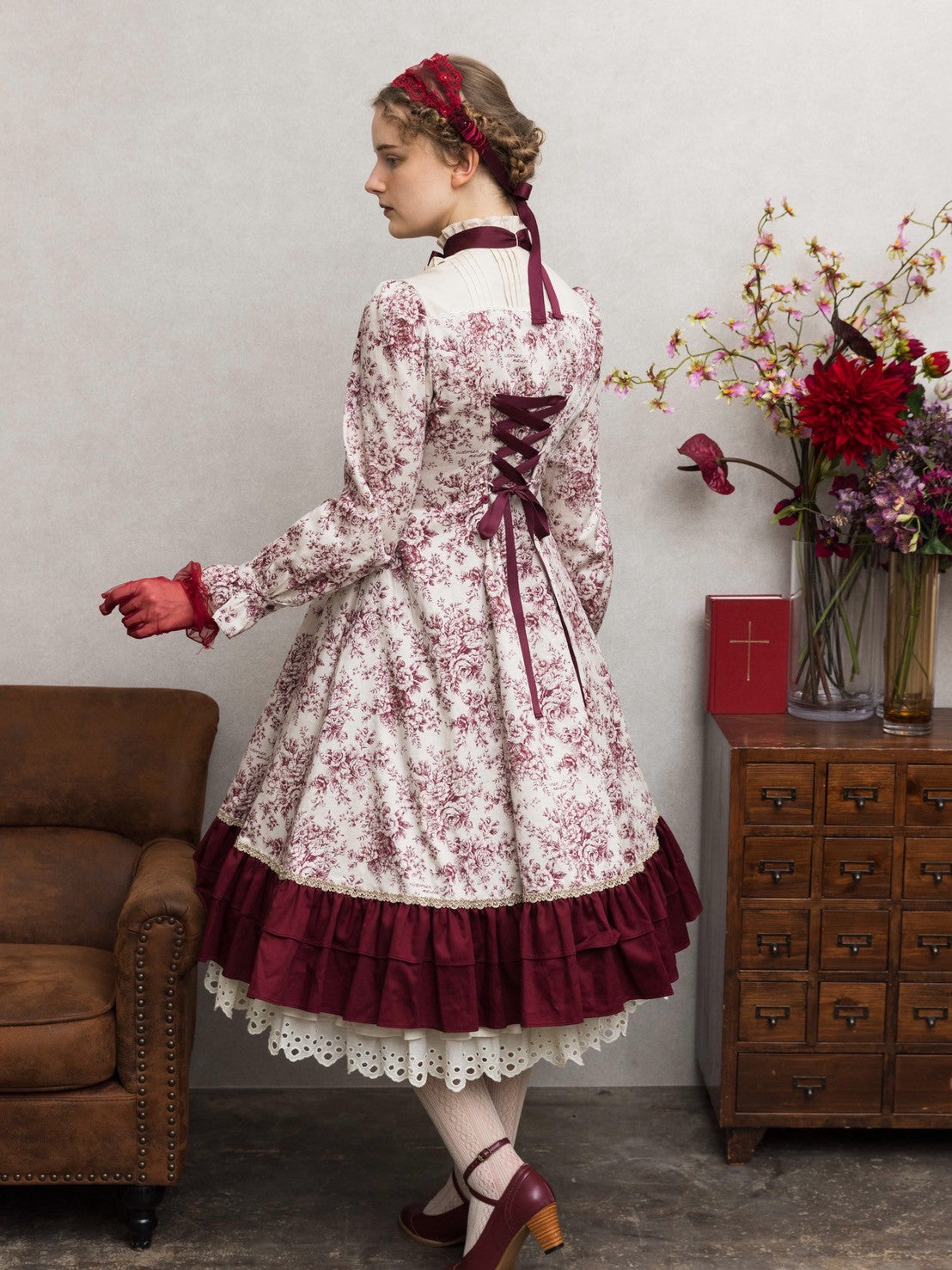 [Victorian maiden] Victorian Maiden Reel ROSE Dress Burgundy/Dark Brown/Black ★Order period until Wednesday, August 27th★