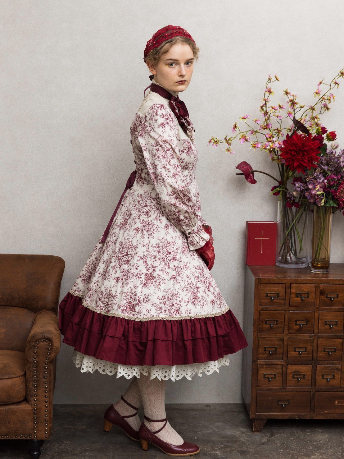 [Victorian maiden] Victorian Maiden Reel ROSE Dress Burgundy/Dark Brown/Black ★Order period until Wednesday, August 27th★