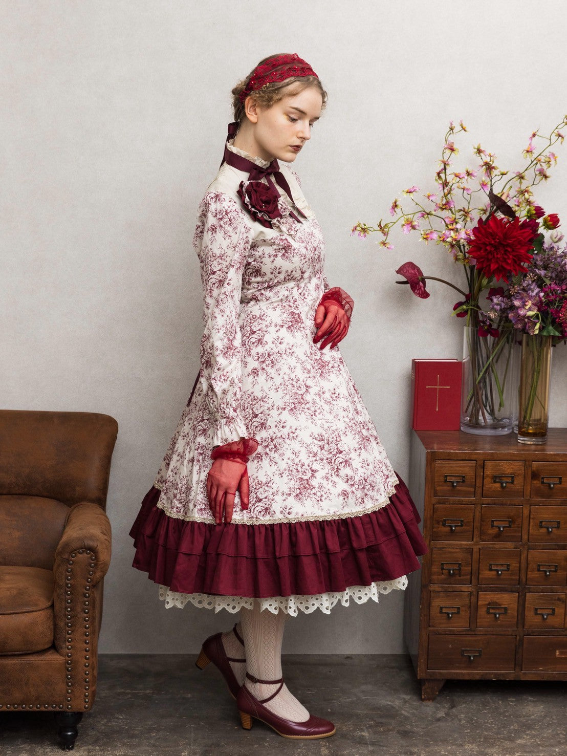 [Victorian maiden] Victorian Maiden Reel ROSE Dress Burgundy/Dark Brown/Black ★Order period until Wednesday, August 27th★