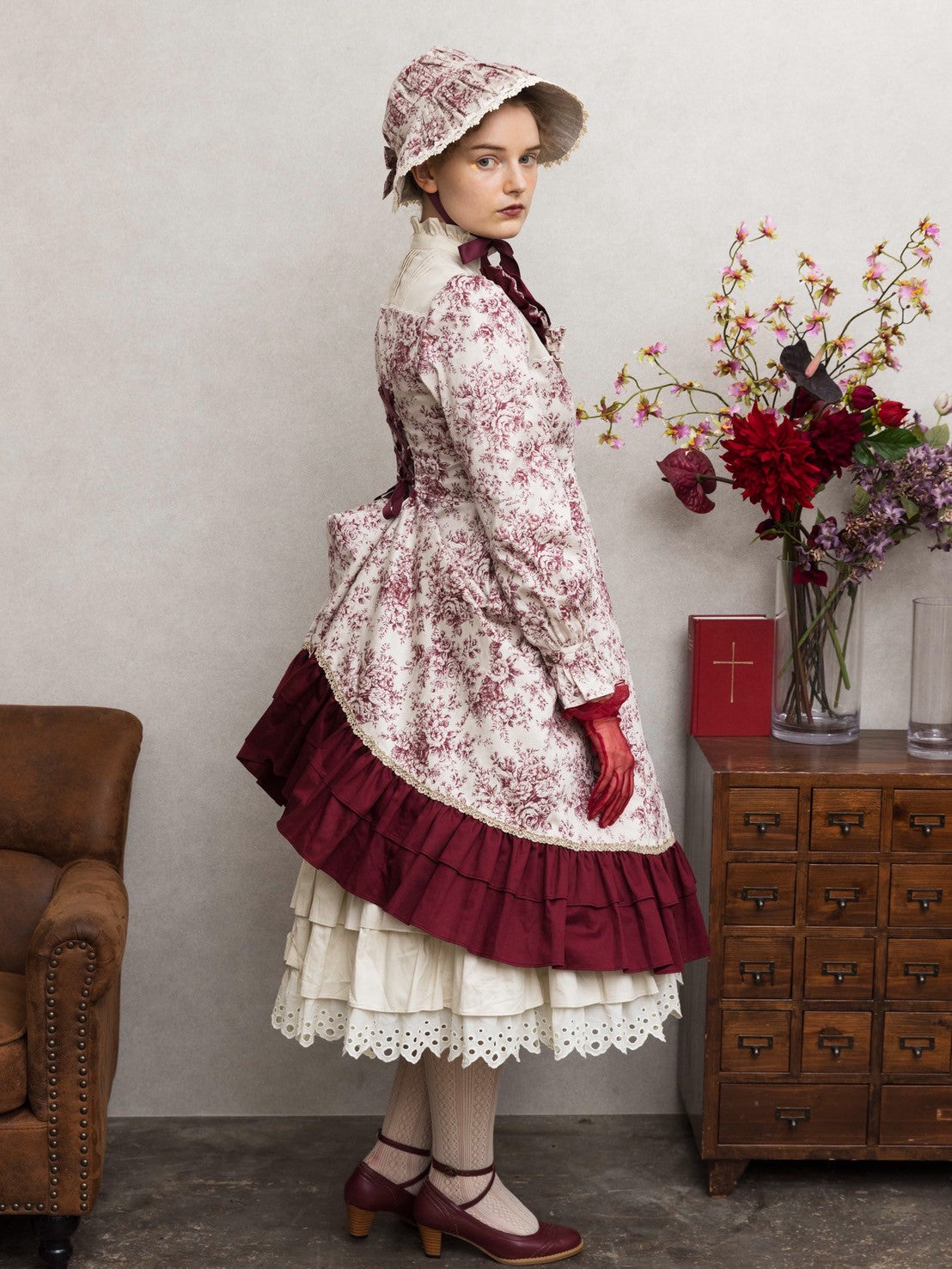 [Victorian maiden] Victorian Maiden Reel ROSE Dress Burgundy/Dark Brown/Black ★Order period until Wednesday, August 27th★