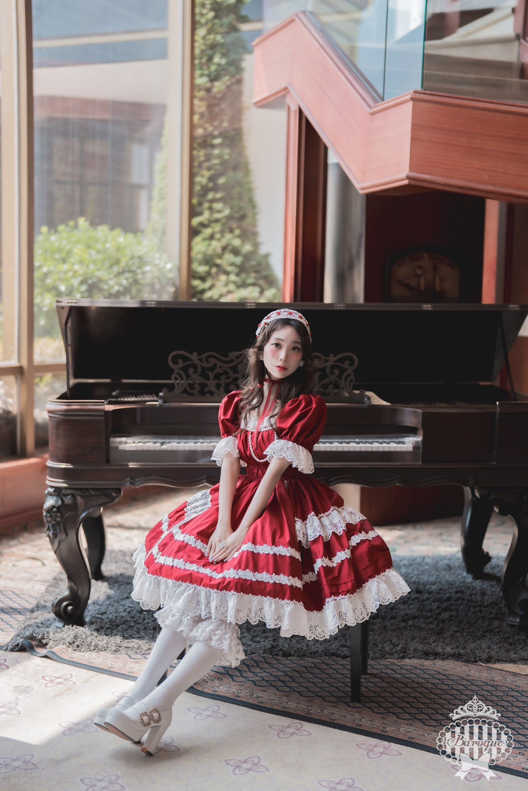 【Baroque】バロック　Rose Bouquet フルシャーリングワンピース　ホワイト/ピンク/ローズレッド/ブラック ★ご予約期間9月28日まで★
