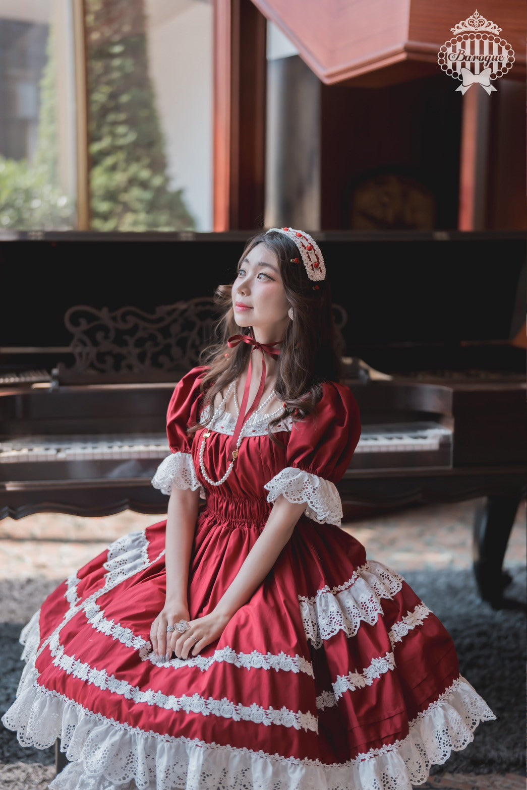 【Baroque】バロック　Rose Bouquet フルシャーリングワンピース　ホワイト/ピンク/ローズレッド/ブラック ★ご予約期間9月28日まで★