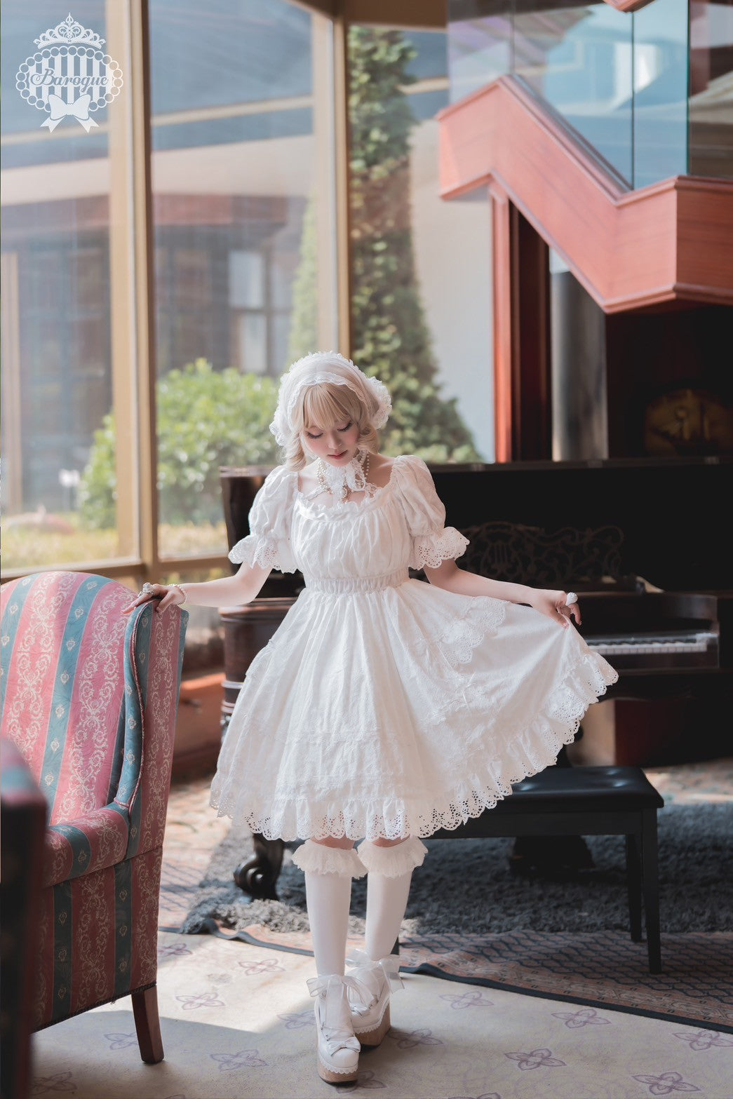 【Baroque】バロック　Rose Bouquet フルシャーリングワンピース　ホワイト/ピンク/ローズレッド/ブラック ★ご予約期間9月28日まで★