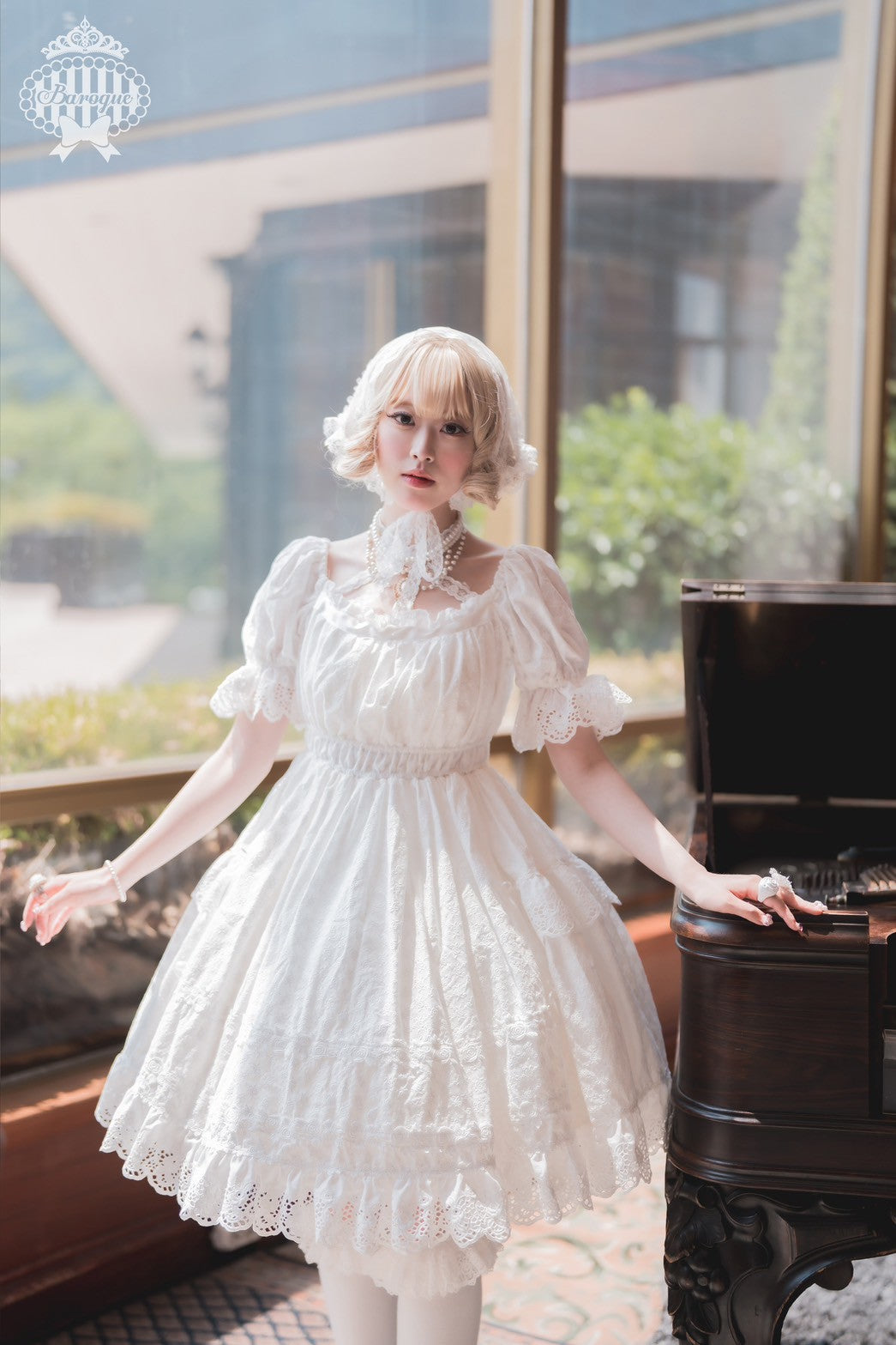 【Baroque】バロック　Rose Bouquet フルシャーリングワンピース　ホワイト/ピンク/ローズレッド/ブラック ★ご予約期間9月28日まで★