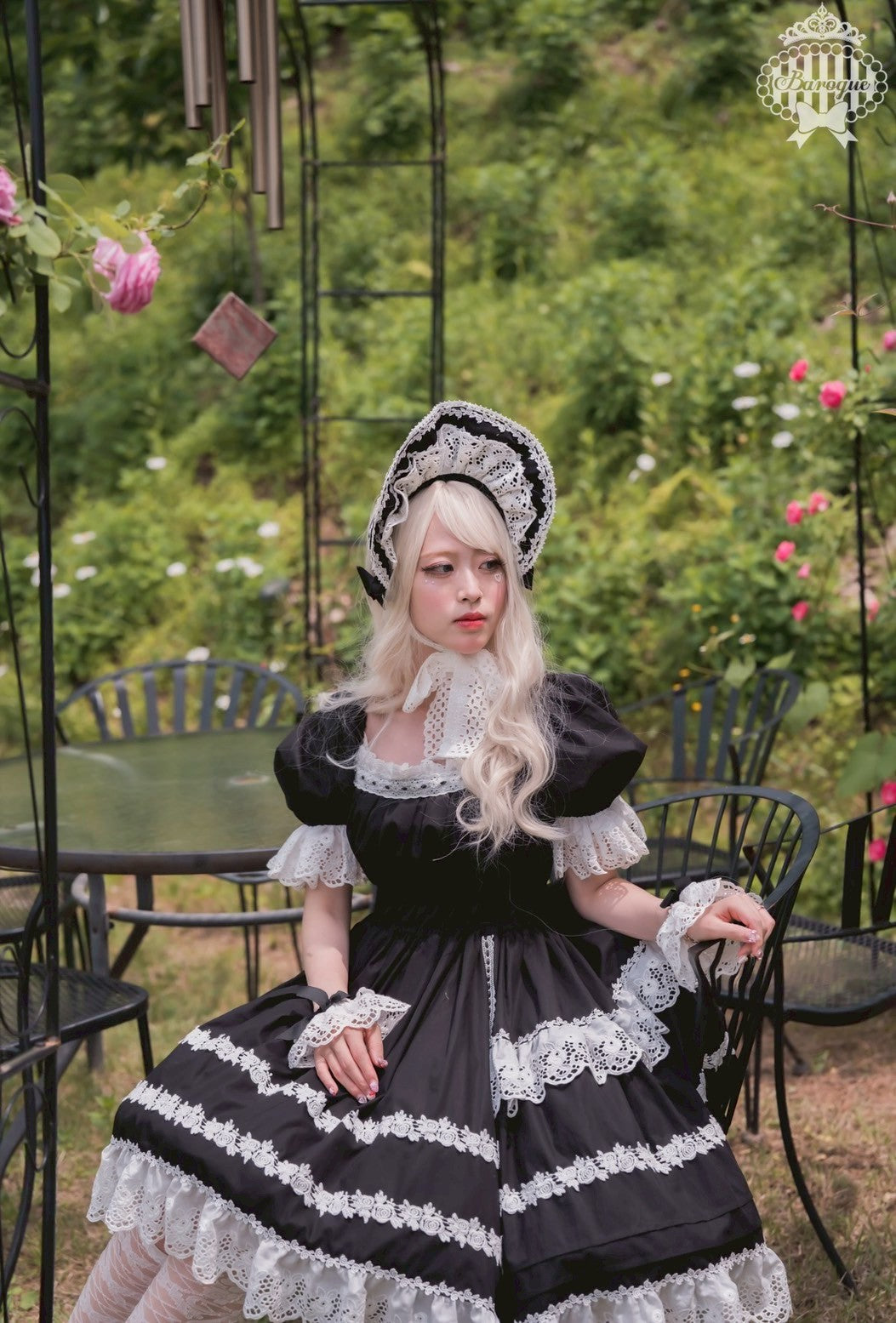 【Baroque】バロック　Rose Bouquetレース袖留　ホワイト × ピンクリボン/ホワイト × レッドリボン/ホワイト × ブラックリボン  ★ご予約期間9月28日まで★