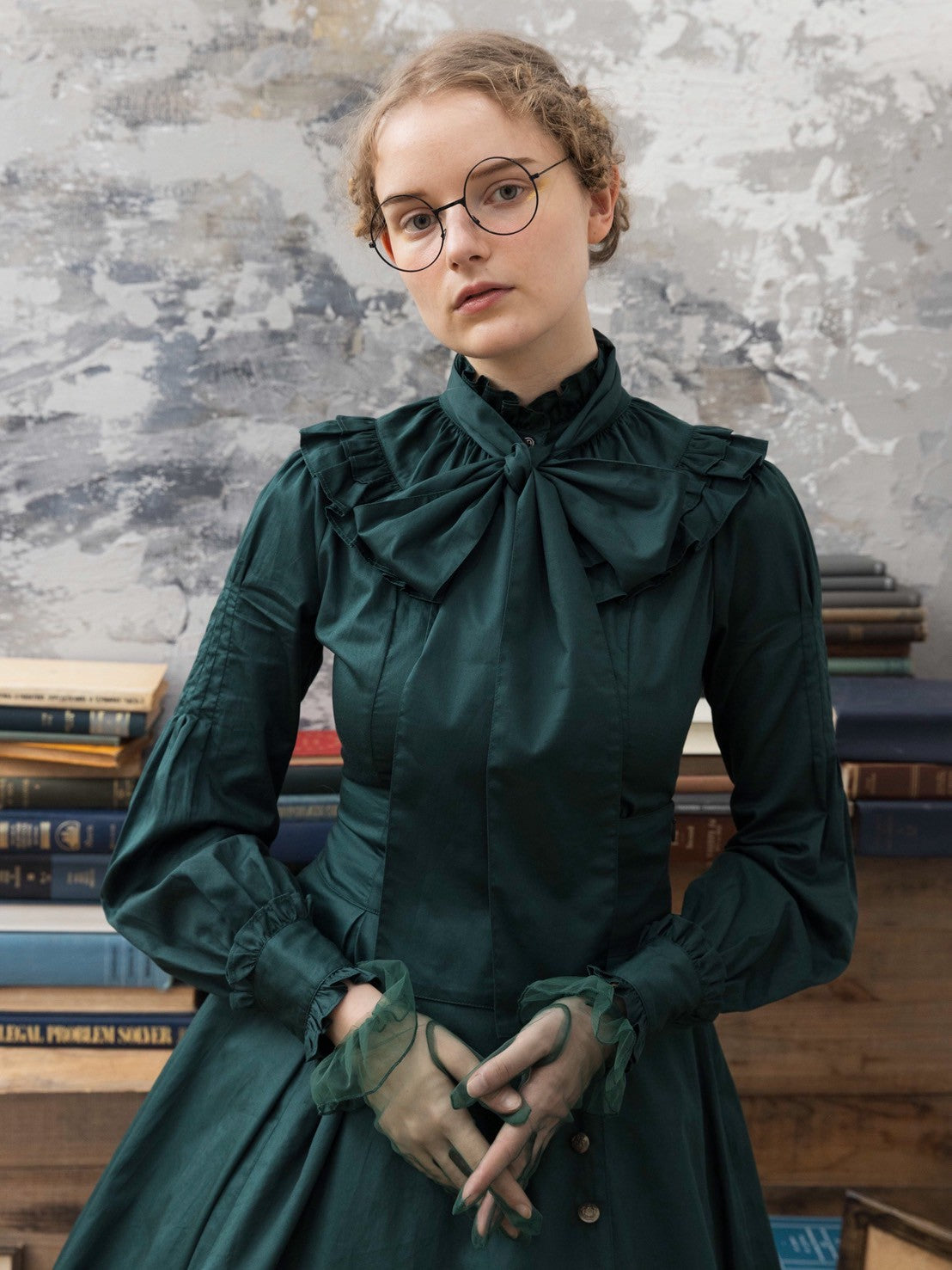 [Victorian Maiden] 빅토리아 처녀 고귀한 새틴 시리즈 고귀한 새틴 더블 주름 블라우스 보르도/이끼 녹색/블랙★10 월 6 일 월요일까지 주문 기간★
