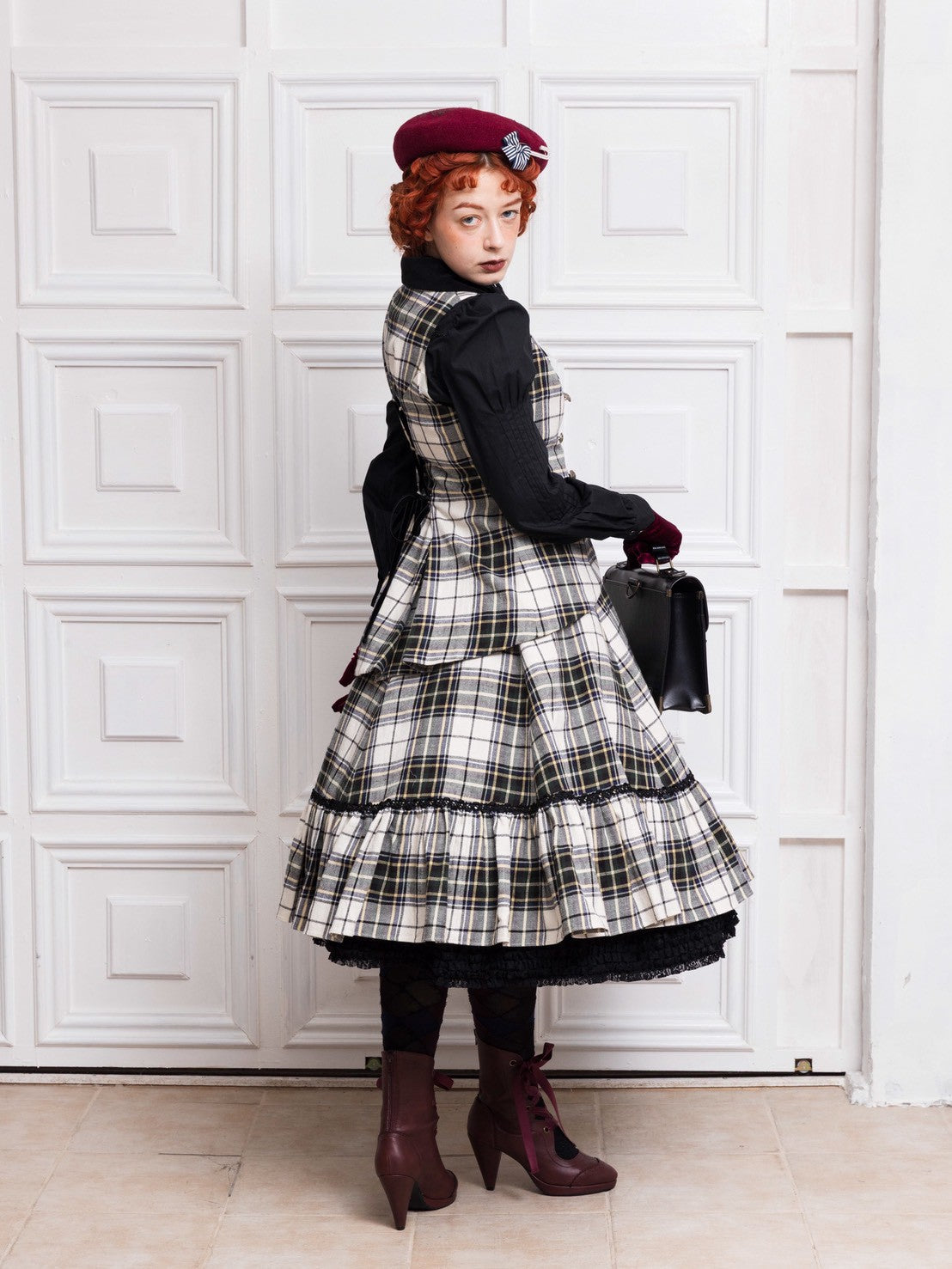 【Victorian maiden】ヴィクトリアンメイデン　クラウンタータンスカート　アイボリー×モスグリーン/ネイビー×チェリー　★受注期間12月22日まで★