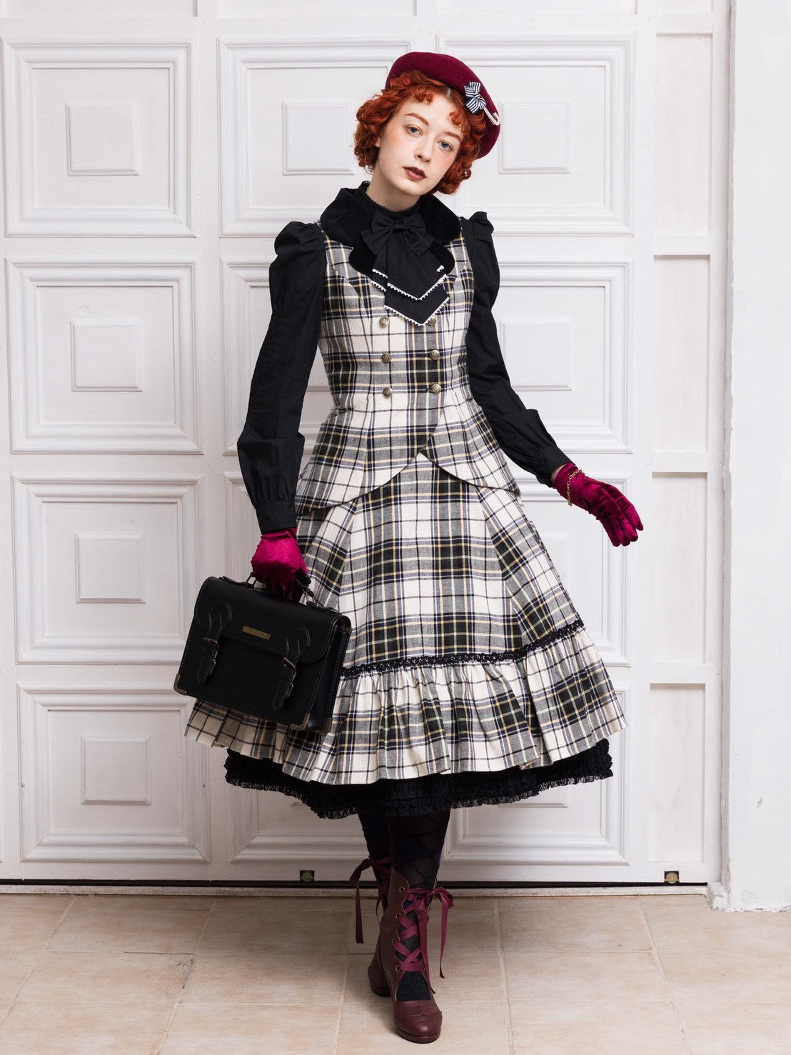 【Victorian maiden】ヴィクトリアンメイデン　クラウンタータンスカート　アイボリー×モスグリーン/ネイビー×チェリー　★受注期間12月22日まで★