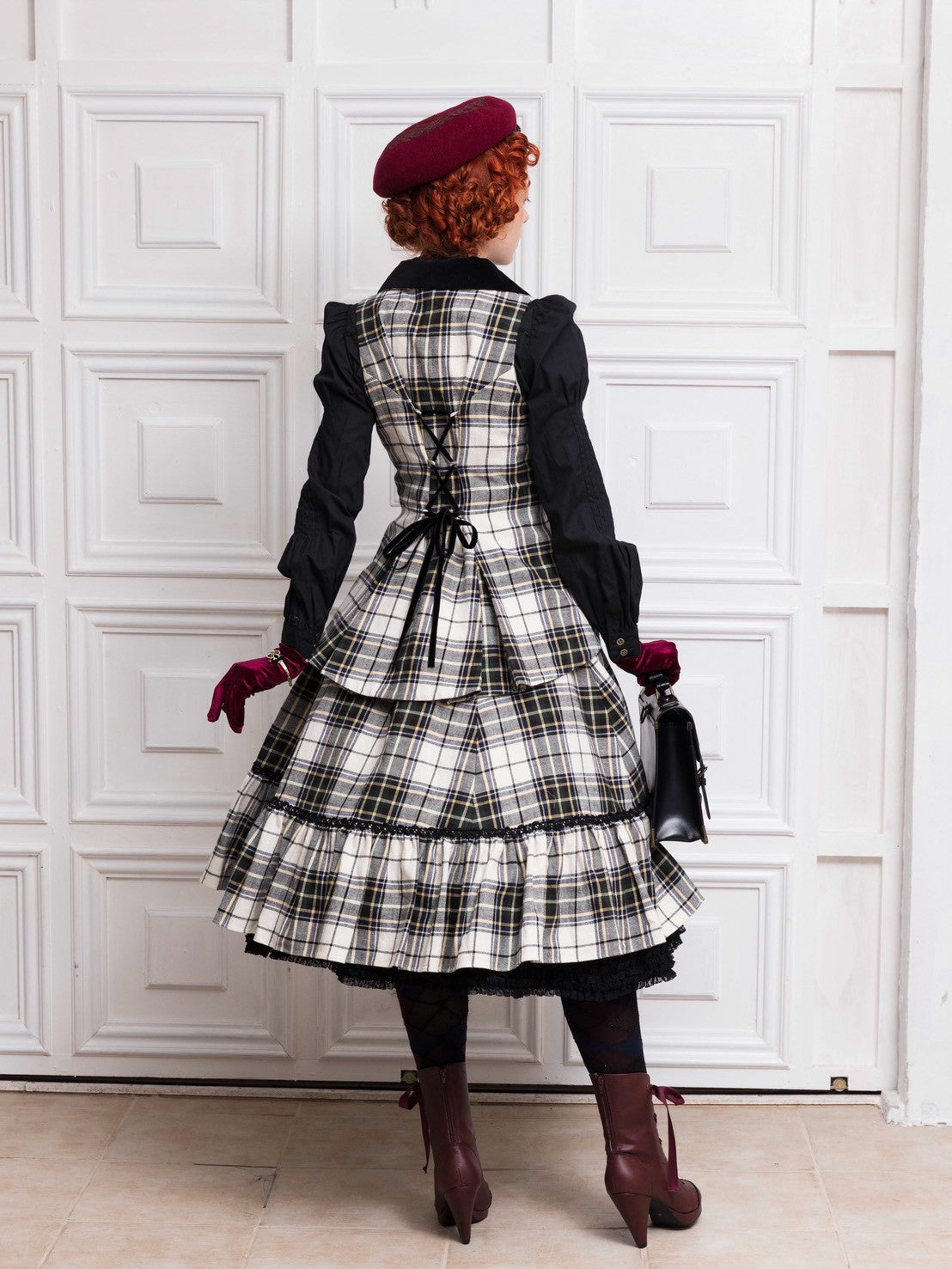 【Victorian maiden】ヴィクトリアンメイデン　クラウンタータンスカート　アイボリー×モスグリーン/ネイビー×チェリー　★受注期間12月22日まで★