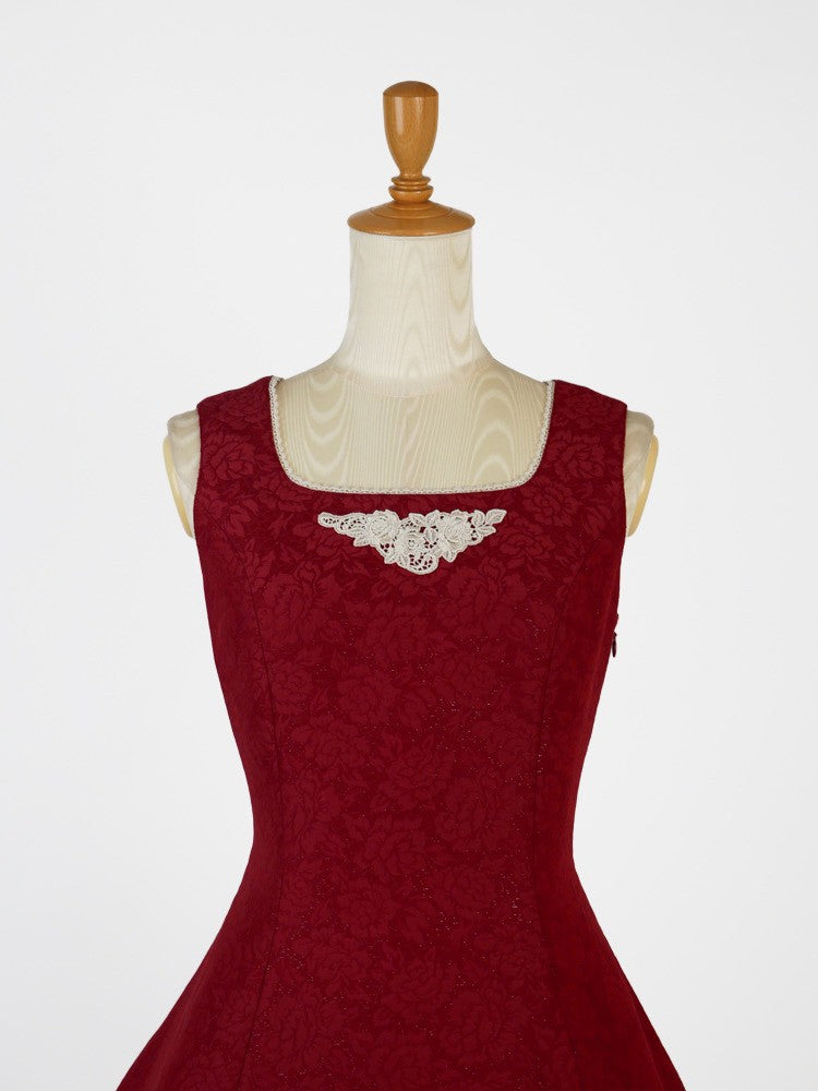 【Victorian maiden】ヴィクトリアンメイデン　　マトラッセローズツインリボンスリーブレスドレス　カメオローズ/ローズレッド/ダークネイビー