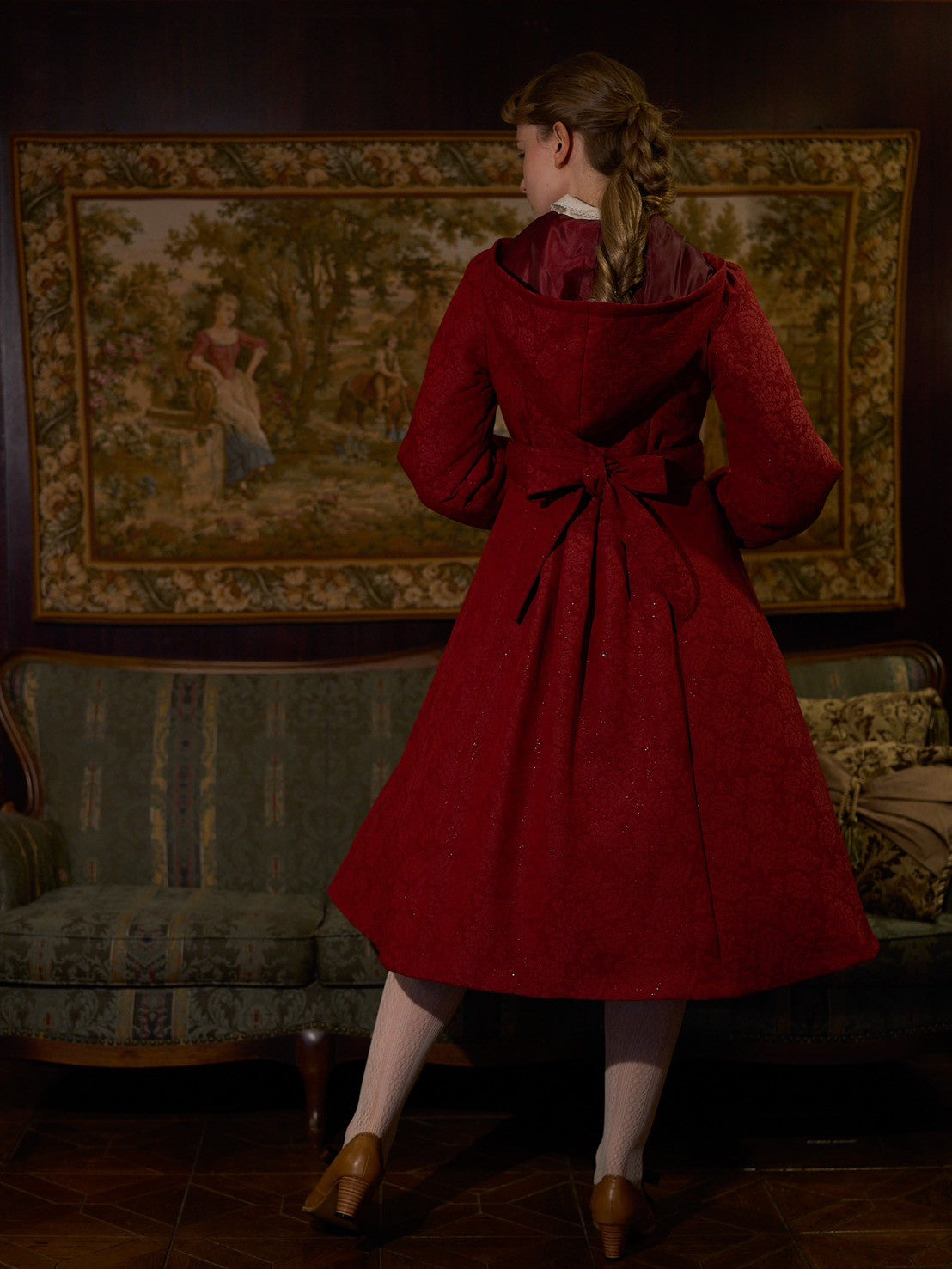 【Victorian maiden】ヴィクトリアンメイデン　　マトラッセローズフーデットロングコート　カメオローズ/ローズレッド/ダークネイビー