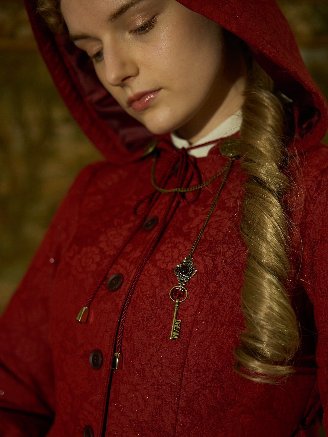 【Victorian maiden】ヴィクトリアンメイデン　　マトラッセローズフーデットロングコート　カメオローズ/ローズレッド/ダークネイビー