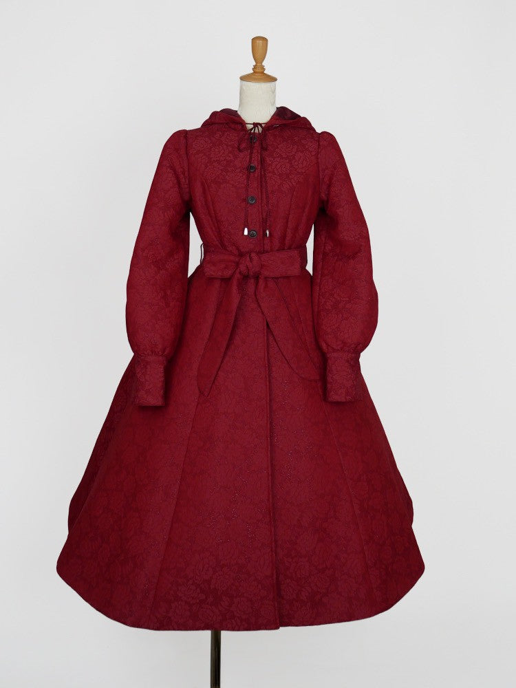 【Victorian maiden】ヴィクトリアンメイデン　　マトラッセローズフーデットロングコート　カメオローズ/ローズレッド/ダークネイビー