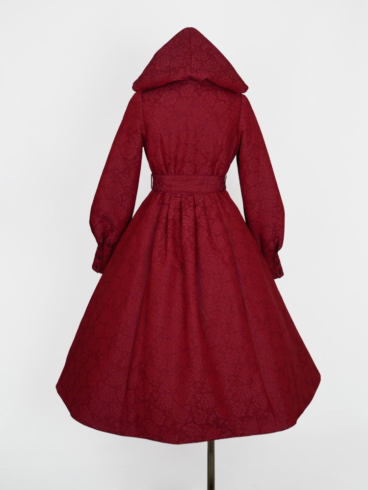 【Victorian maiden】ヴィクトリアンメイデン　　マトラッセローズフーデットロングコート　カメオローズ/ローズレッド/ダークネイビー