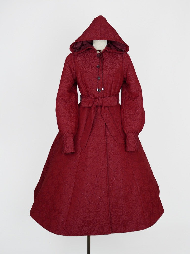 【Victorian maiden】ヴィクトリアンメイデン　　マトラッセローズフーデットロングコート　カメオローズ/ローズレッド/ダークネイビー