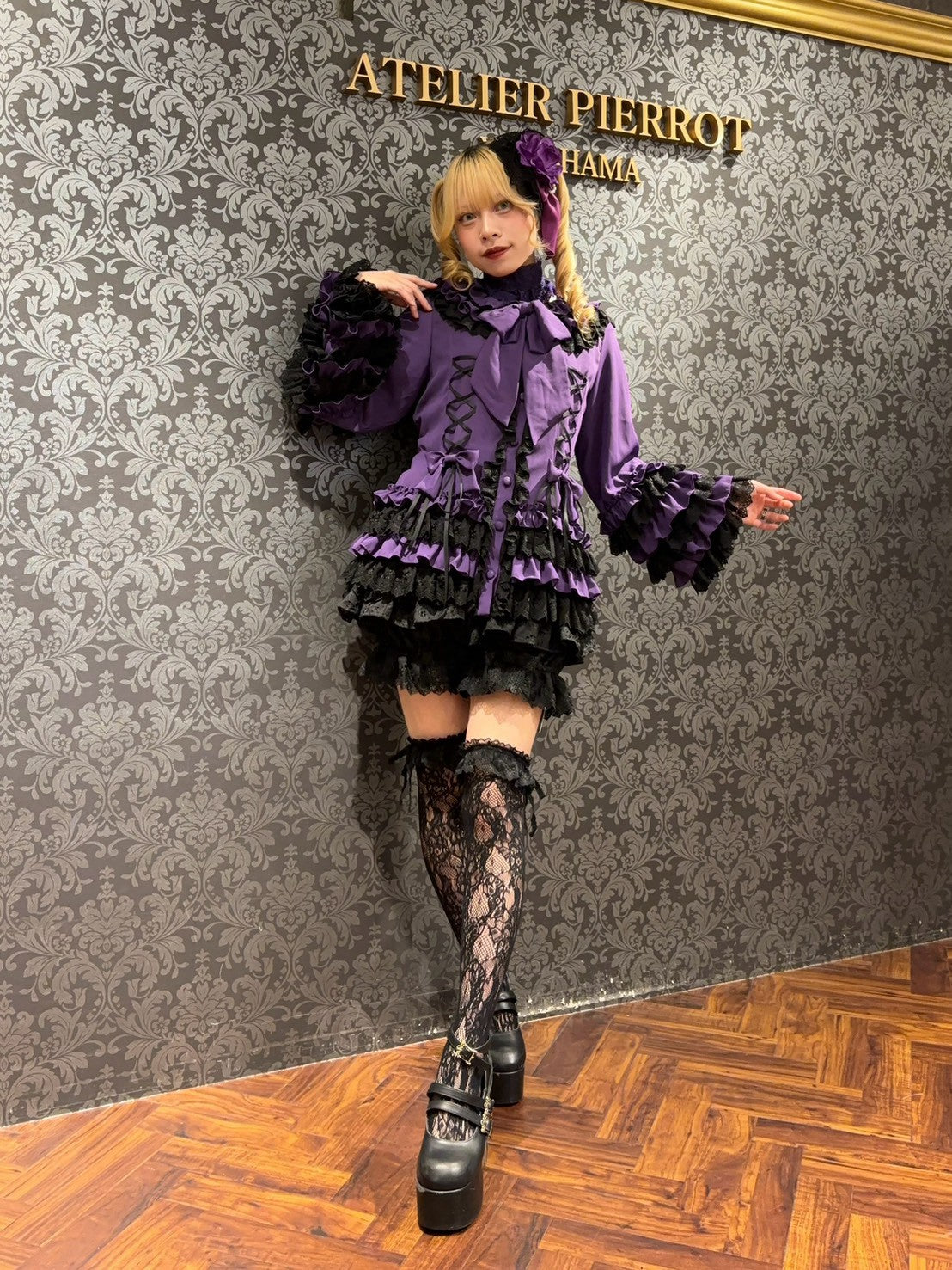【ATELIER PIERROT】　★ご予約商品★ Black Mischief Cardigan　ホワイト/ボルドー/パープル/ブラック×ホワイト/ブラック