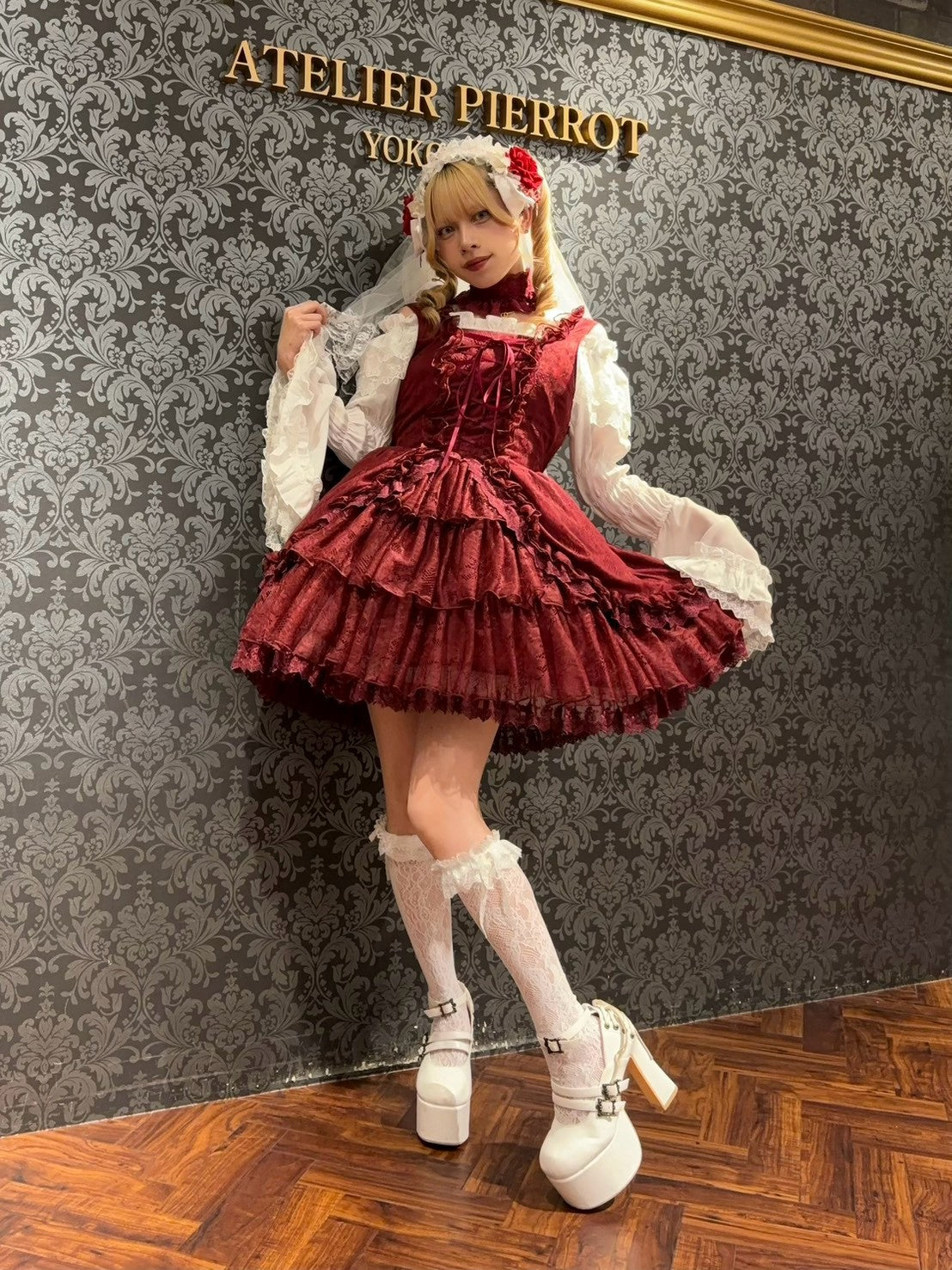 【ATELIER PIERROT】　Claudia Lace Mini Jumperskirt　ホワイト/ボルドー/パープル/ネイビー/ブラック