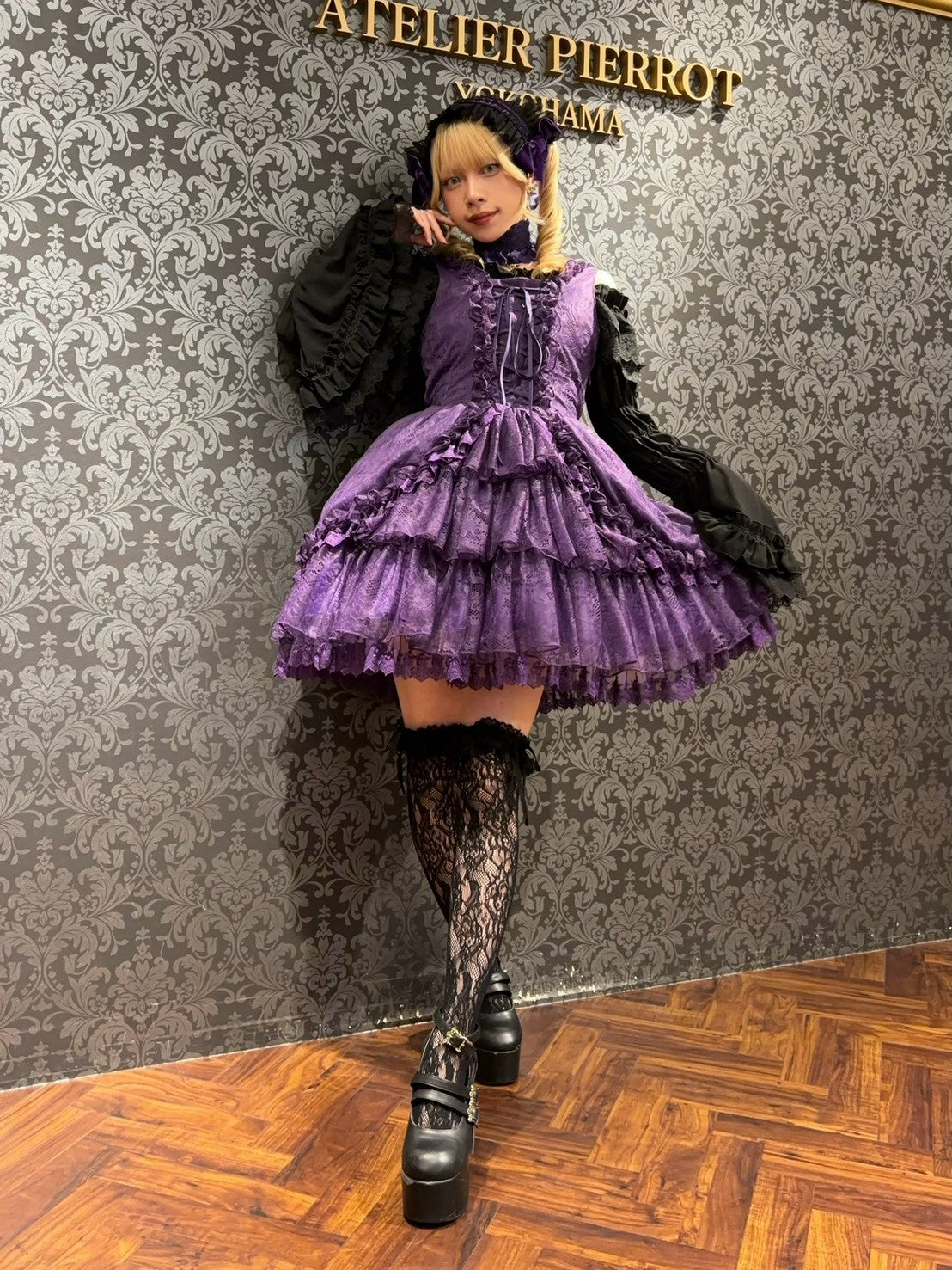 【ATELIER PIERROT】　Claudia Lace Mini Jumperskirt　ホワイト/ボルドー/パープル/ネイビー/ブラック