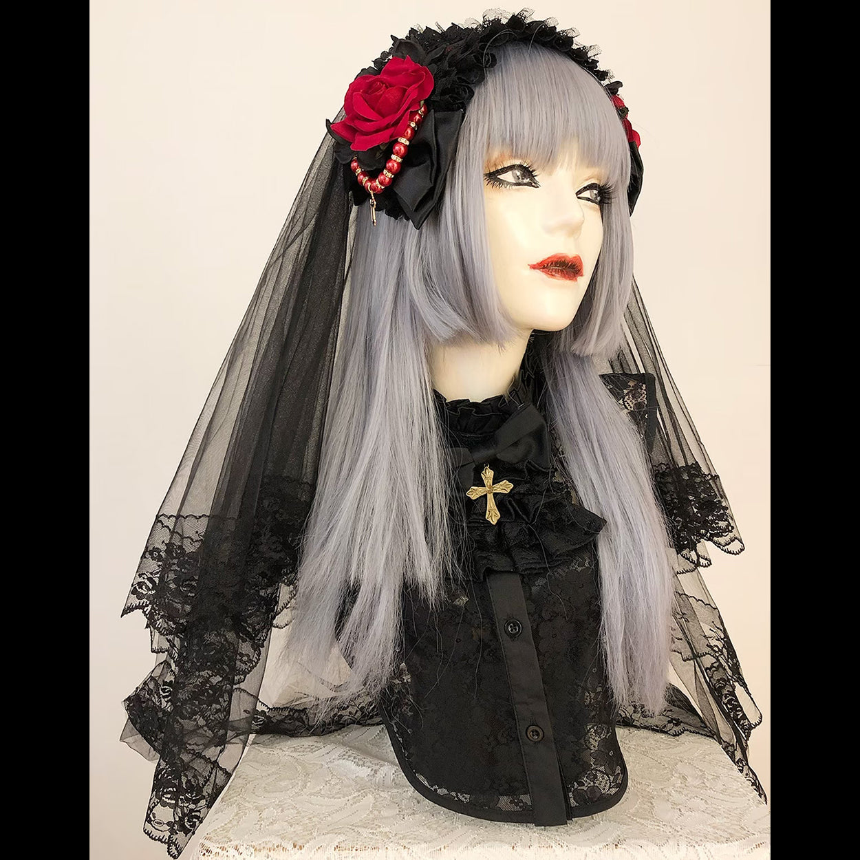 【Estrellas】エストレージャス　ロングヴェールカチューシャ　黒×赤