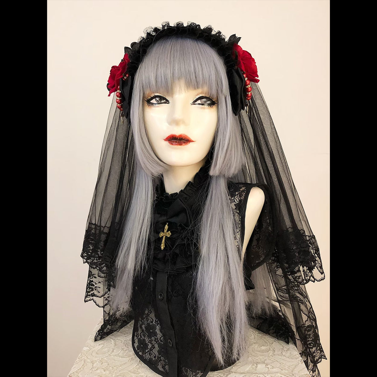 【Estrellas】エストレージャス　ロングヴェールカチューシャ　黒×赤